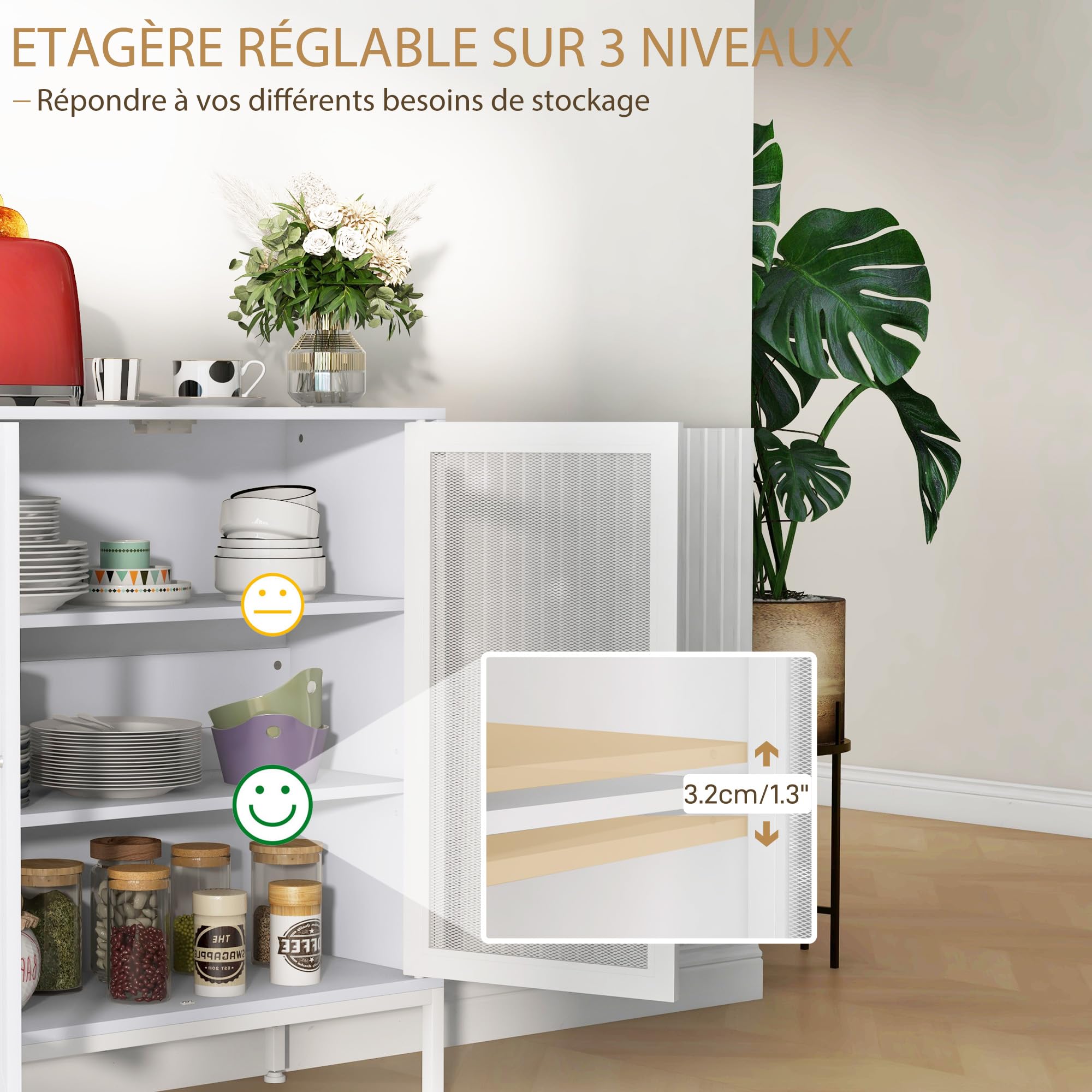 HOMCOM Credenza Da Cucina Con Armadi A 2 Ante E Ripiano Regolabile 120 X 40 X 90 Cm~20u7pgri1o001