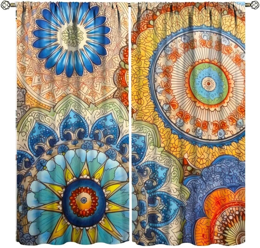 Vorhänge Schlafzimmer 3D Bunte Retro-Blumen 220X215 cm (B + H) Vorhang Gardinen Blickdicht Mit Ösen Thermovorhang Lichtdicht Für Wohnzimmer Schlafzimmer Kinderzimmer/Uv-Schutz-881100808