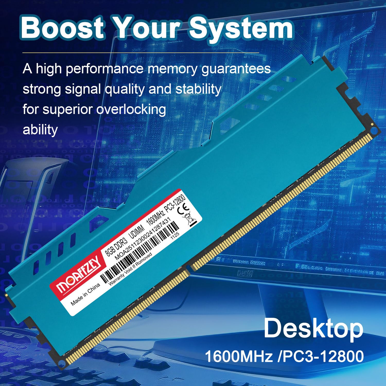 Moaffzey 8GB DDR3 RAM 1600MHz PC3-12800 CL11 Desktop Computer