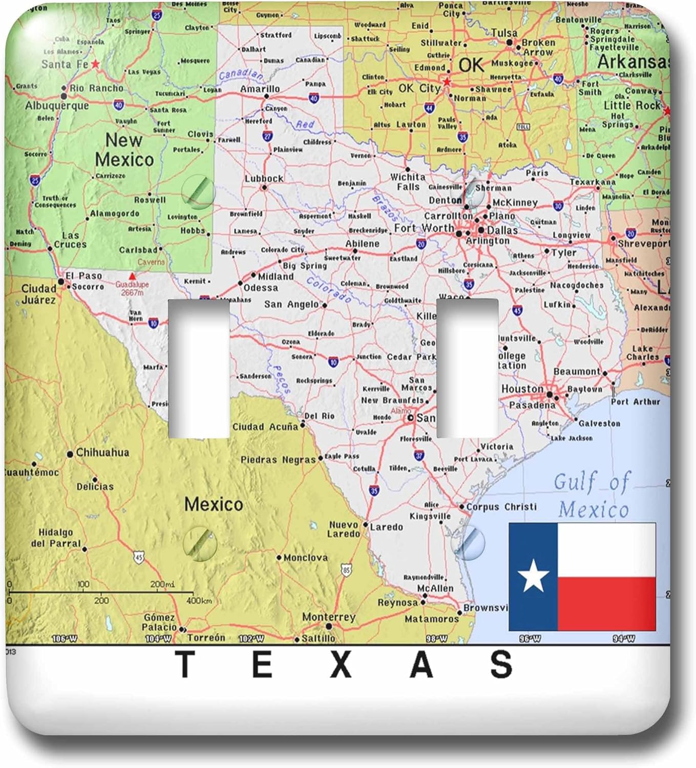 3dRose Image of Texas Topographic Map With Flag double toggle switch