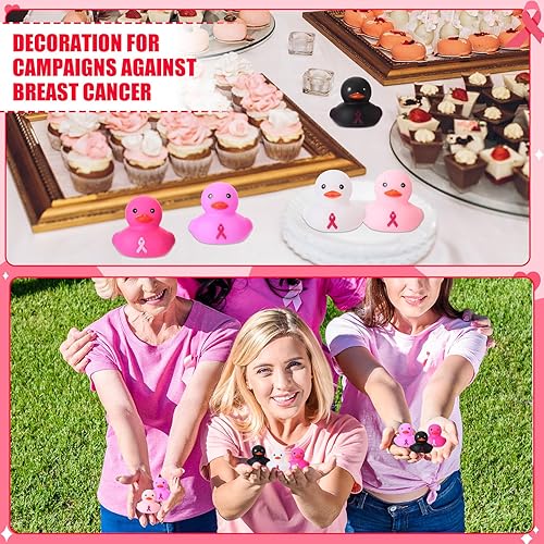 Miniatura 5 de Libima 100 piezas de cinta rosa de goma de pato para el cáncer de mama de 1.9 pulgadas, mini patos, esperanza, fortaleza, coraje, patos, juguete de