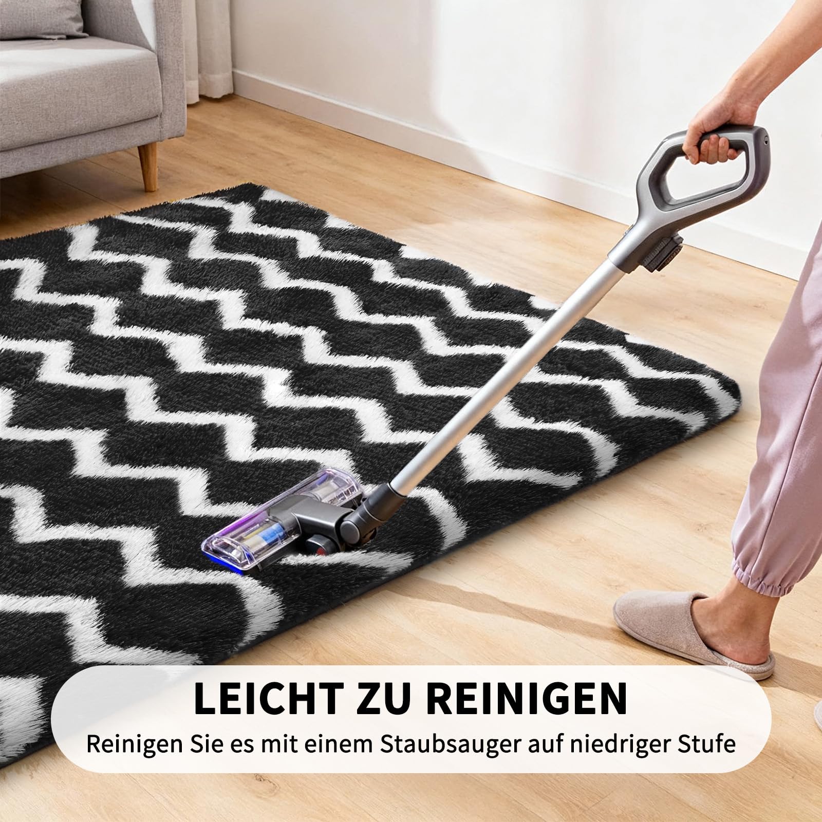 Sour Lemon Alfombra Salón Pelo Largo a Rayas, Alfombra Shaggy Grande Antideslizante para Dormitorio, habitación de los niños, Alfombra Lavable Moderna y Suave, En Blanco y Negro, 160x230 cm