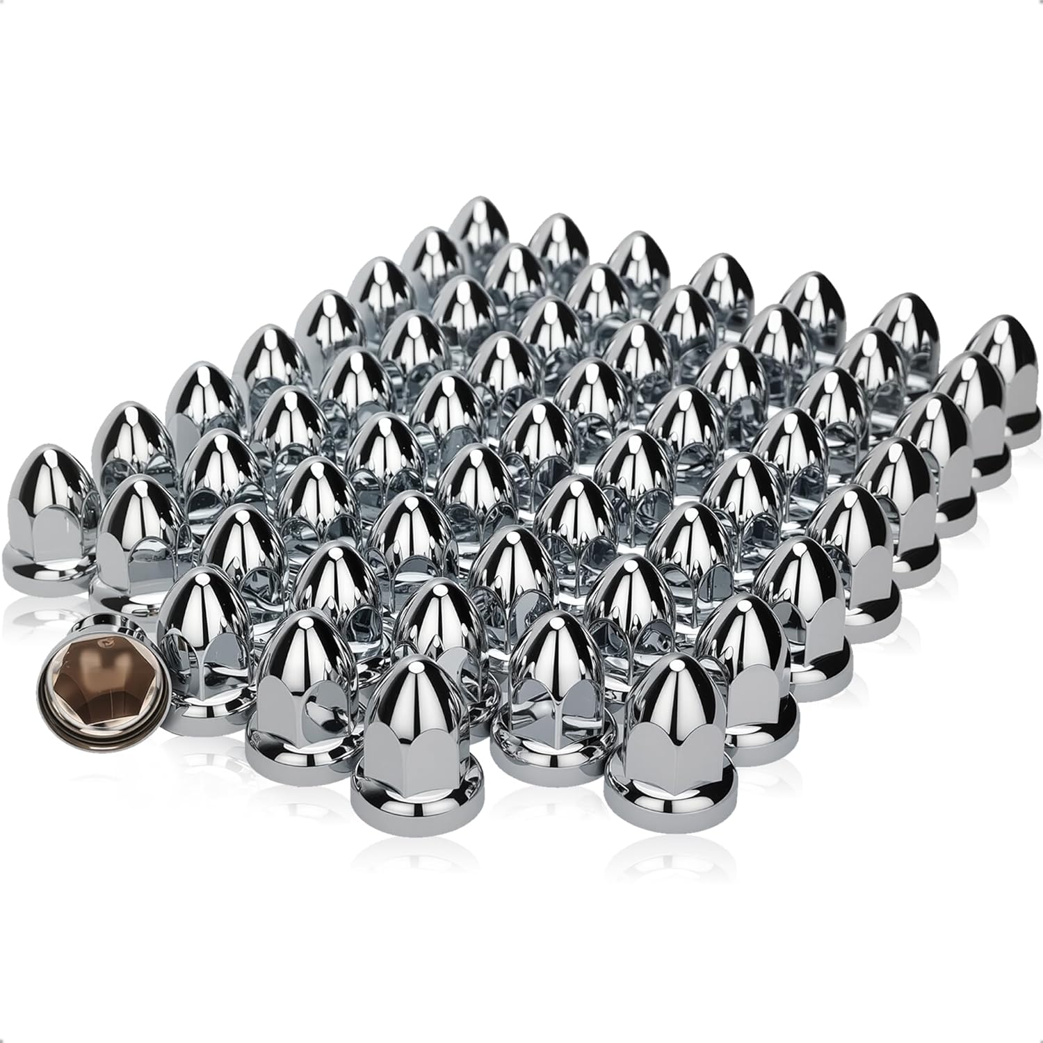 60 Pcs 33mm Lug Nut Covers Push On, Chrome by 2-1/2" Semi Truck Lug Nut Covers ABS Plastic, Anti-Rust, No Loosen & Easy to Install for Semi Trucks and Trailers