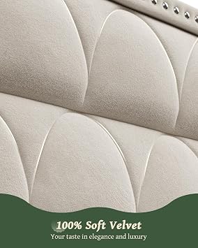 OHOHOLIVE Queen Size Bed Frame with 56 Headboard - Velvet Upholstered Wingback Platform Bed Frame, Noise Free, Sturdy Wooden Slat Support (Cream, Queen)