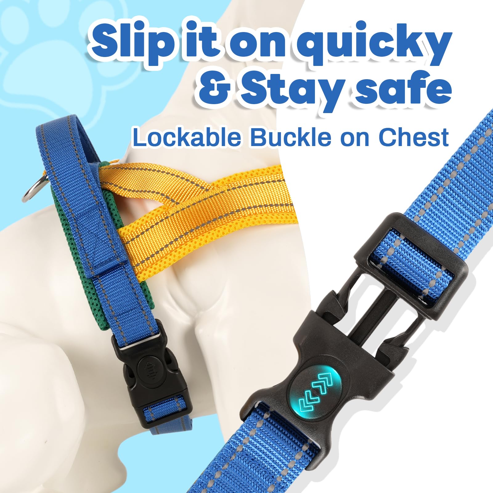 Yellow Soft Dog Harness Medium Sized Dog, Freedom No-Pull Escape Proof Front Clip Dog Harness – Adjustable Reflective Padded Vest with Handle & Quick-Release Buckle, Yellow/Blue, M - image 6