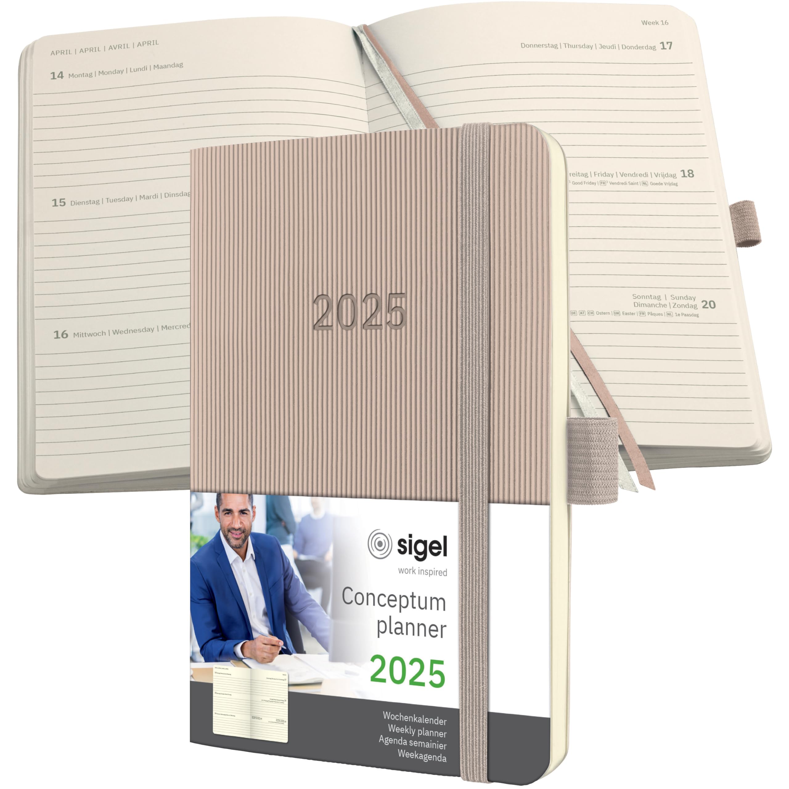 SIGEL C2531 Conceptum Weekly Planner 2025, Approx. A6, Taupe, softcover, 2 Pages = 1 Week, 176 Pages