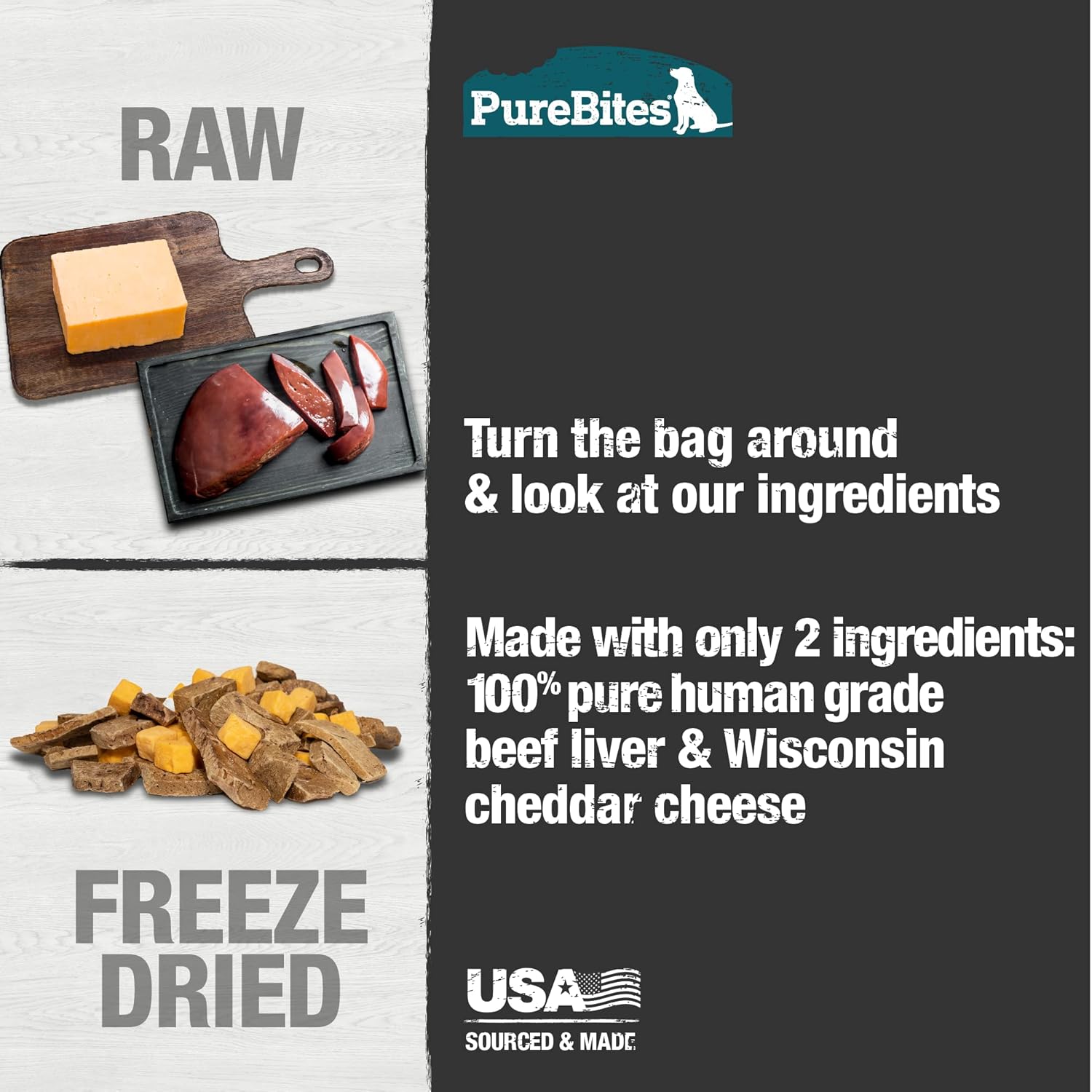 PureBites Beef Liver & Cheddar Cheese Freeze Dried Dog Treats, 2 Ingredients, Made in USA, 8.8oz