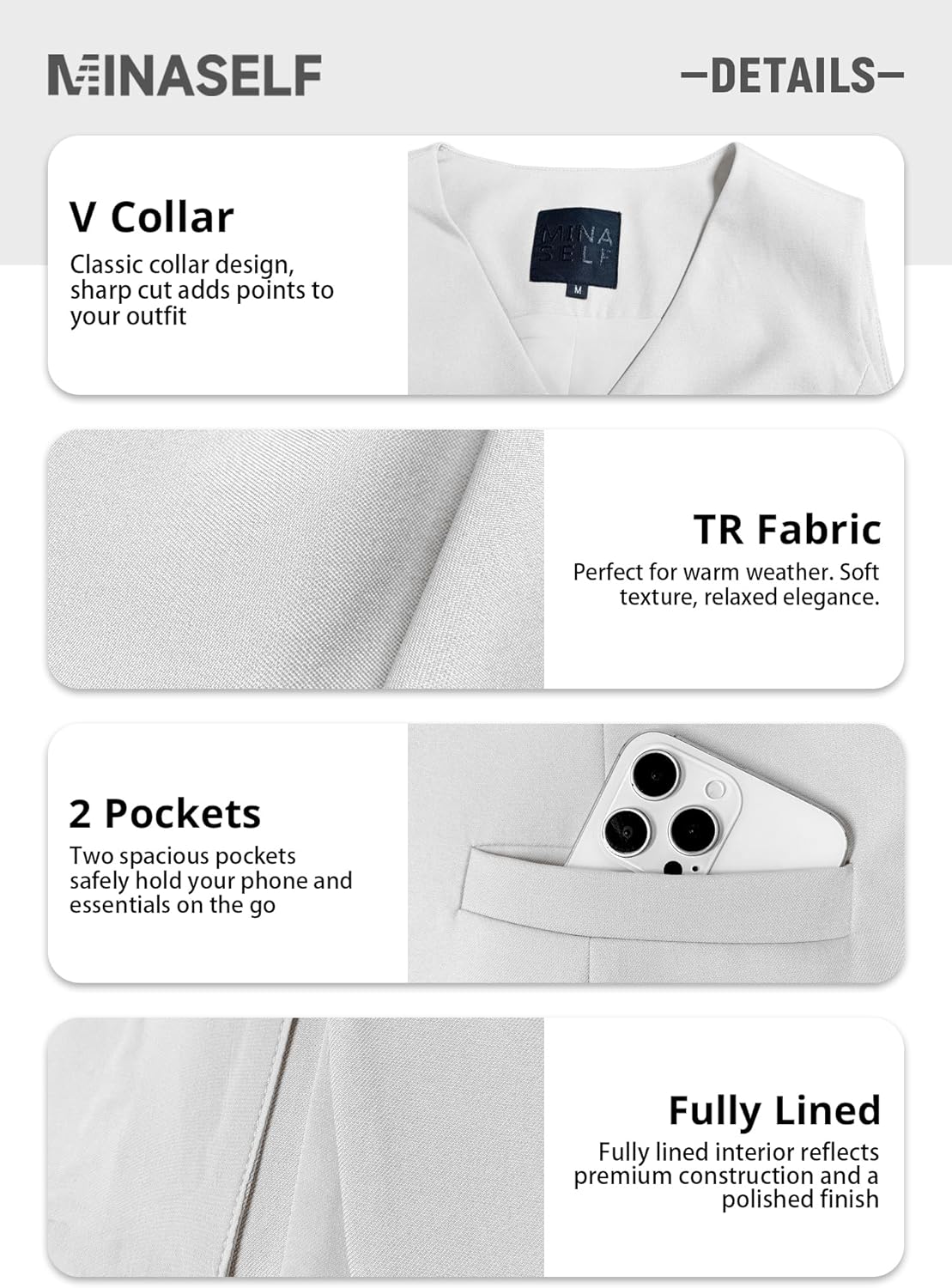 Mina Self 2026 Summer Women's Linen Sleeveless Vest Tops Blazer - Lightweight Fully V-Neck Casual Trendy Work Jacket Pockets - Image 6