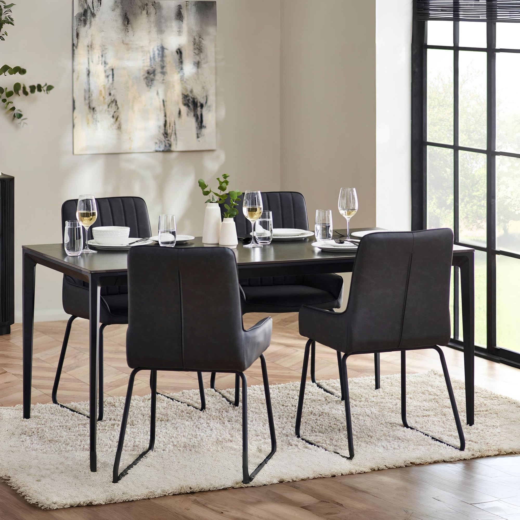Julian Bowen Miami Rectangular Stone Top Dining Table-Slate Grey, 76 x 120 x 80