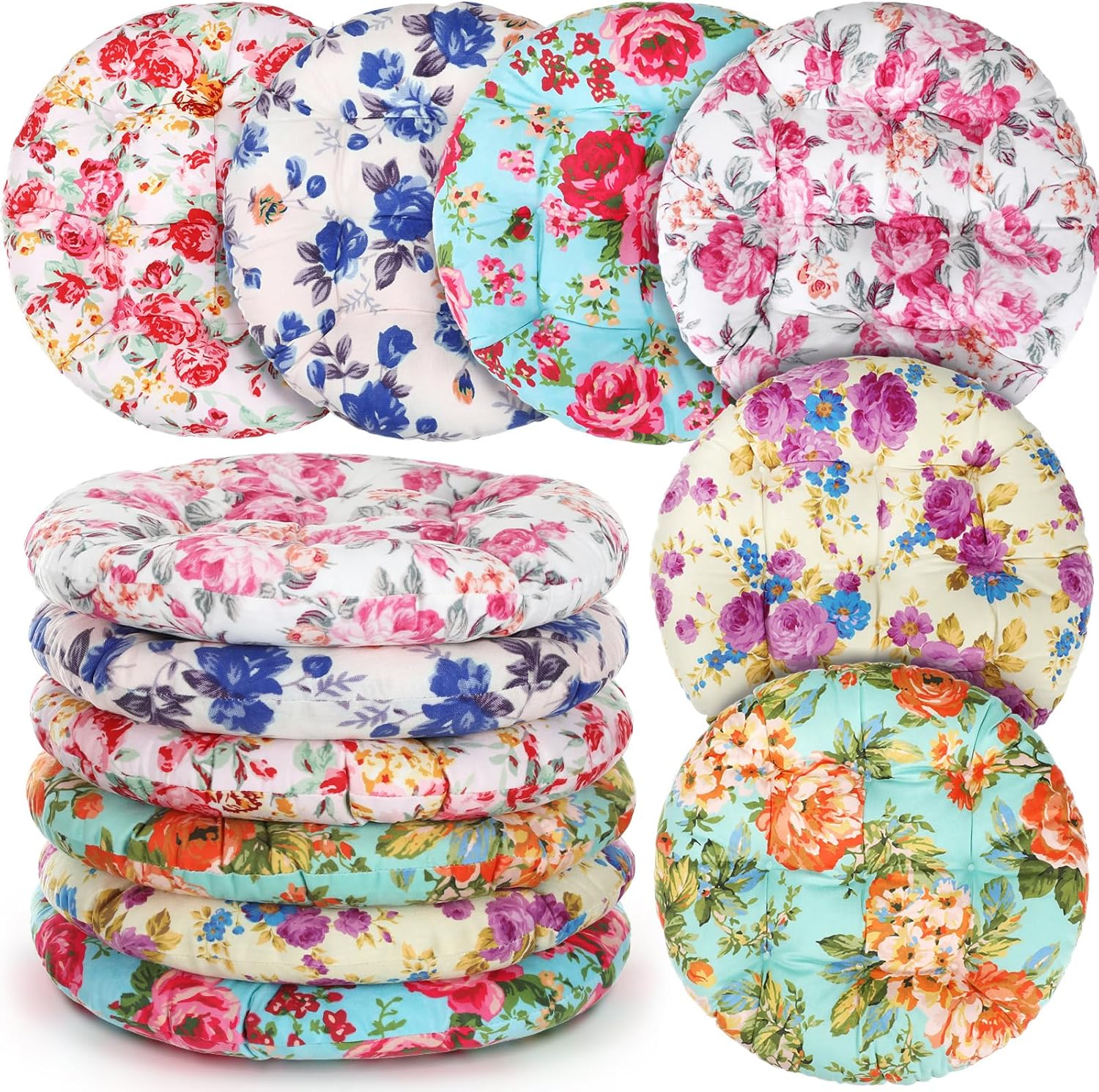 6 Pack Boho Floor Pillows for Sitting 15 Inch Round Floral Flower Seat Floor Chair Cushions Soft Reading Mat for Indoor Outdoor Home Living Room Dining Room Lawn Playing Supplies Vibrant