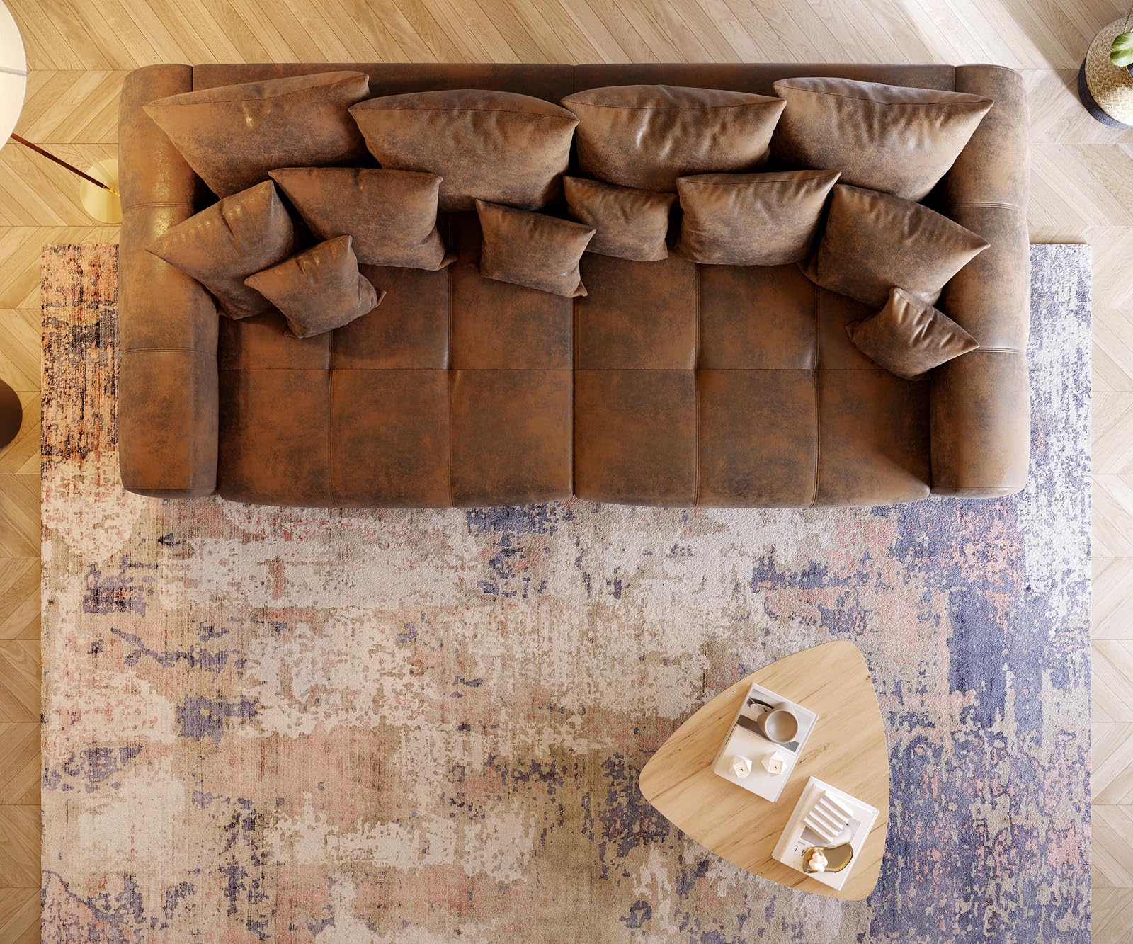 DeLife Grand Canapé Violetta Marron 310x135 cm Aspect Antique avec Coussin Grand Grand Canapé