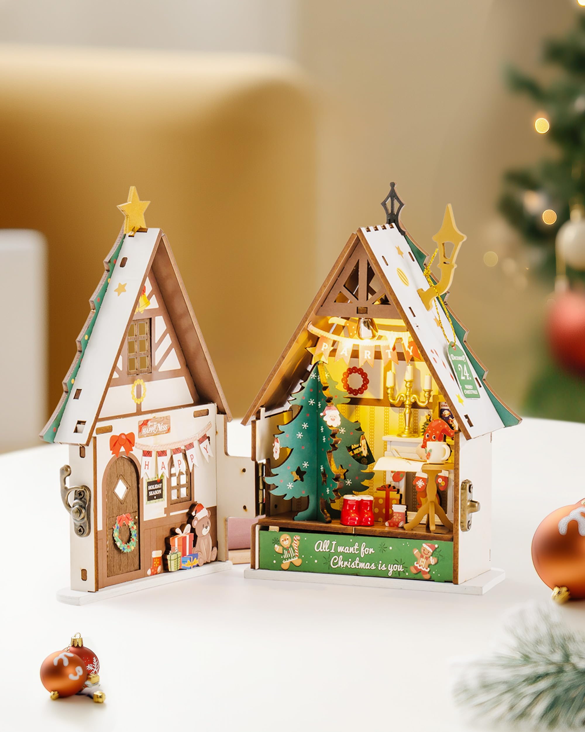 Rolife DIY Miniature House Modellismo Casa in Miniatura da Costruire Twinkling Christmas Modellismo da Costruire Adulti 3D Puzzle Legno Diorama Kit Fai Da Te Regali Bricolage di Natale DS036