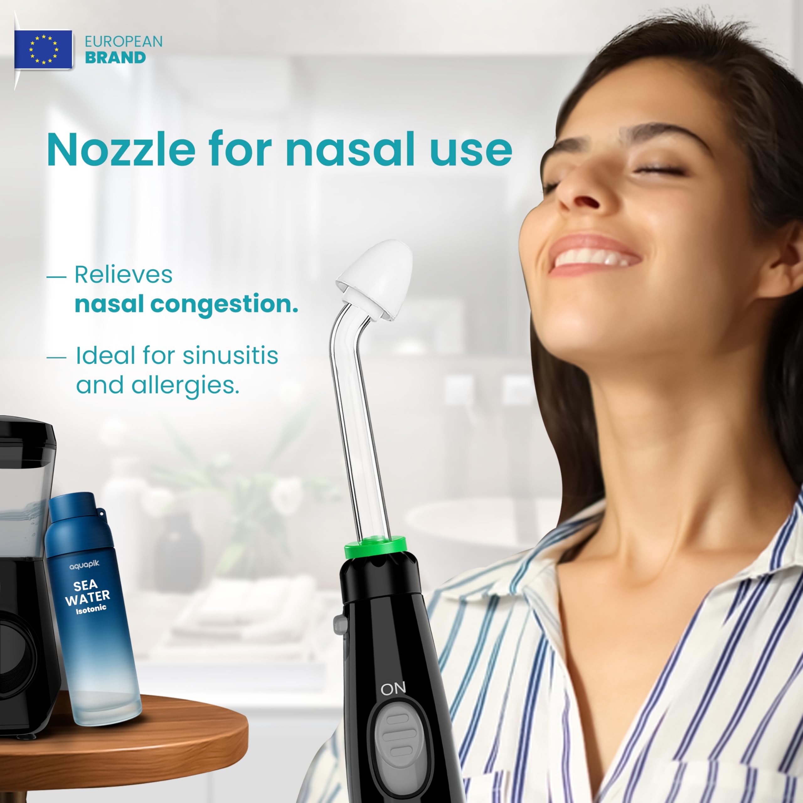 Aquapik100® profesjonalny waterflosser dentystyczny irygator do zębów głębokie czyszczenie 10 poziomów ciśnienia 8 dysz 600 ml do wrażliwych dziąseł ortodontycznych mostków implantów usuwa płytkę