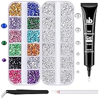 Vista 8 de Kit de pedrería para uñas BELLEBOOST, 15ml de pegamento de gel con strass + gemas coloridas + cristales de vidrio flatback AB y gemas transparentes