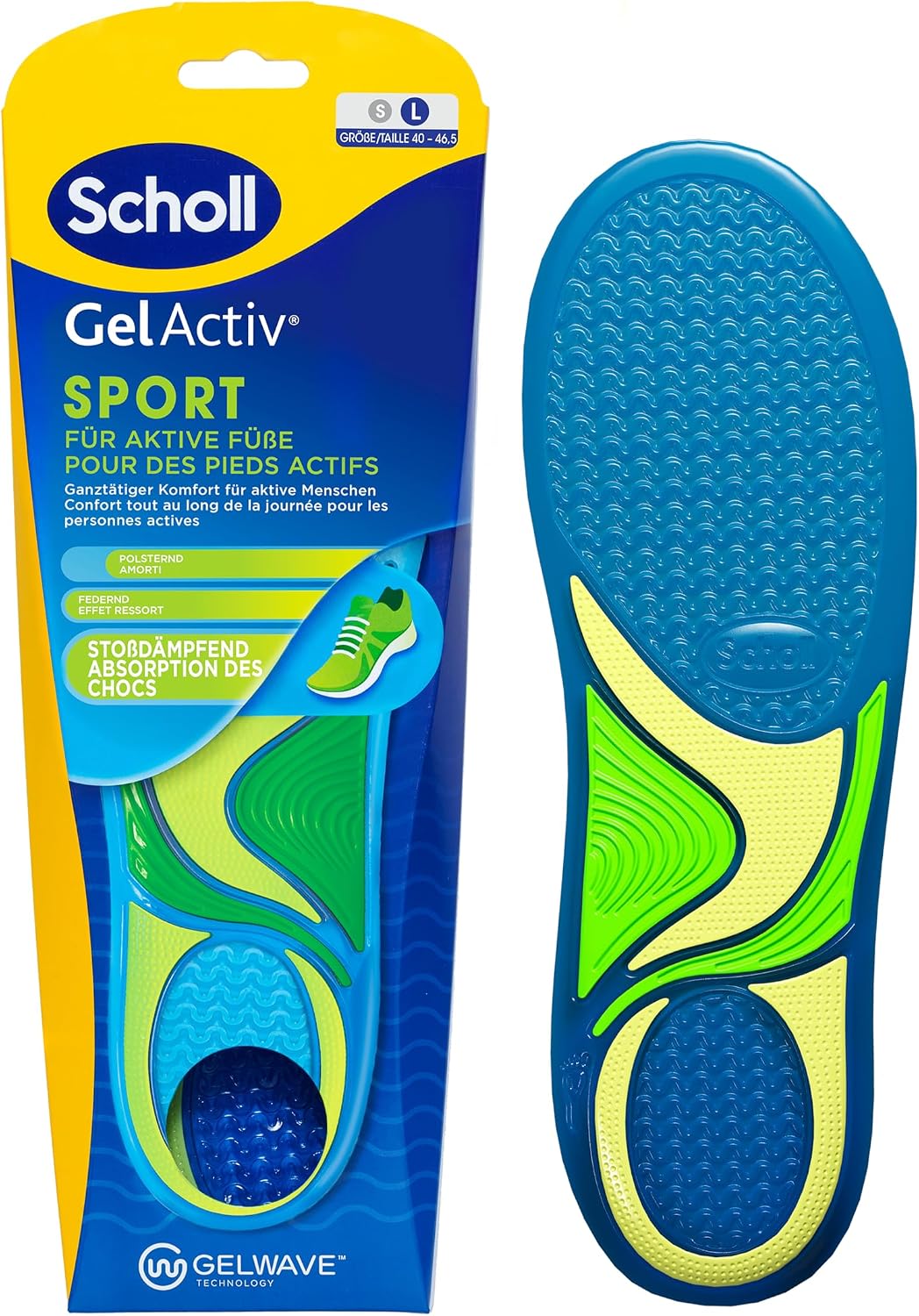 Scholl GelActiv sportowe wkładki dla mężczyzn, wygodne wkładki do butów do biegania przez cały dzień dla świeżych i chłodnych stóp, super amortyzacja uderzeń i amortyzacja z technologią GelWave,