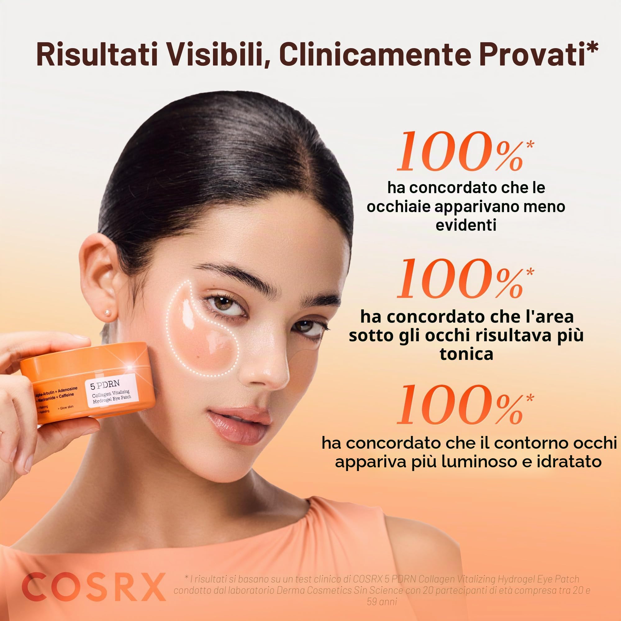 COSRX 5 PDRN Collagen Vitalizing Hydrogel Eye Patch, 60 cerotti, cerotti decongestionanti sotto gli occhi con PDRN, collagene, maschere per gli occhi per una zona degli occhi più liscia e dall'aspetto