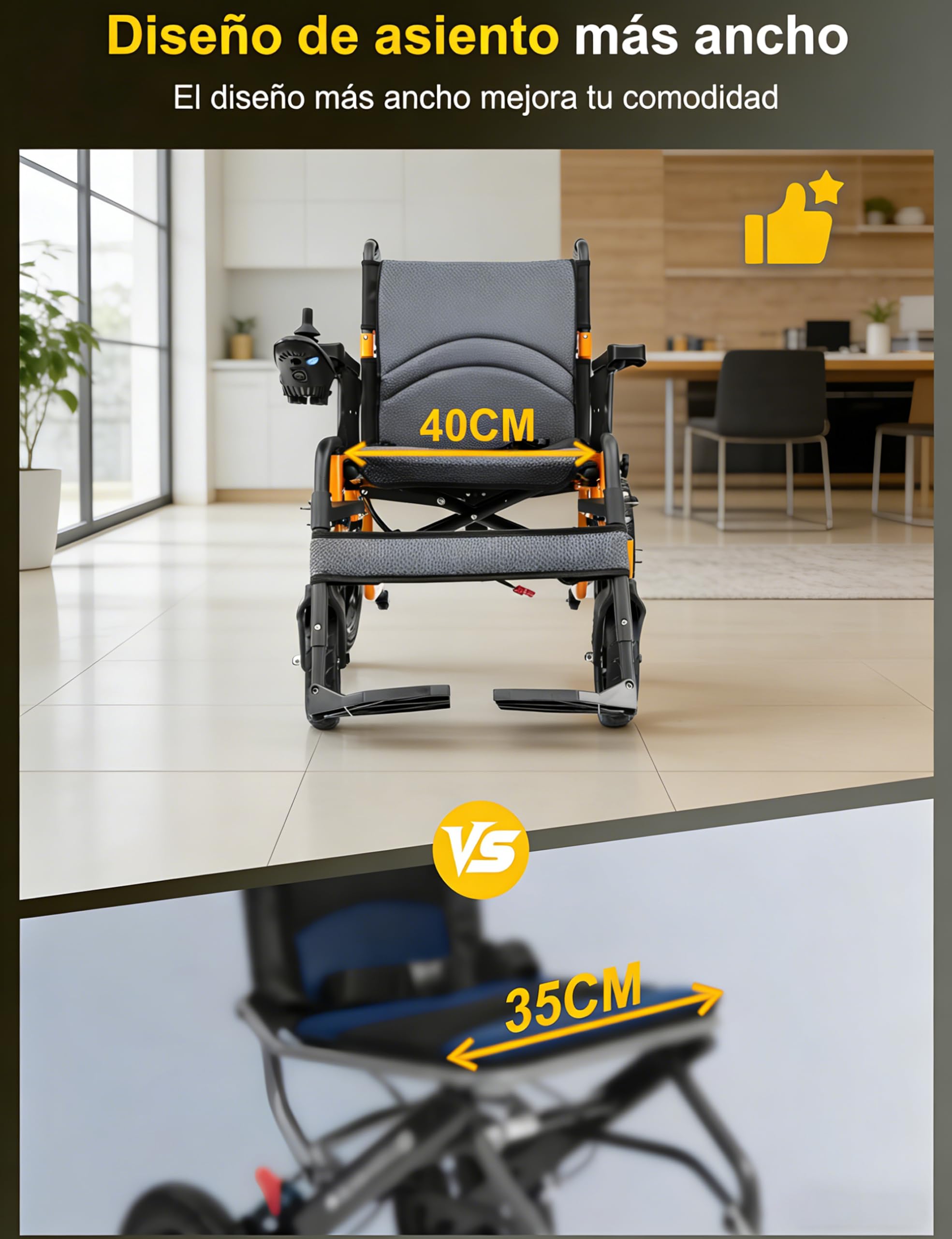 Silla de ruedas eléctrica portátil plegable con asientos más anchos, batería de litio extraíble de 20 Ah, alcance de 25 km, silla de ruedas eléctrica para discapacitados y personas mayores