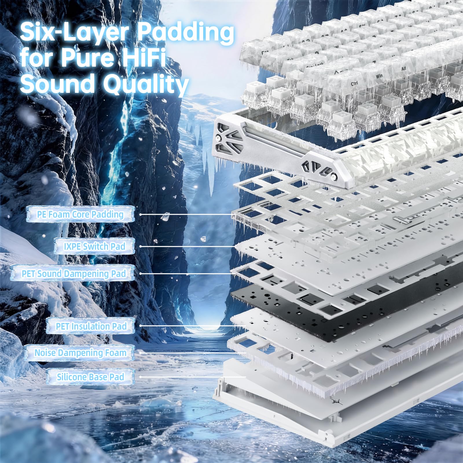 ATTACK SHARK R68 HE 8000Hz Rapid Trigger Tastatur, 0,005mm RT Genauigkeit, kabelgebundene Gaming-Tastatur, Carbonfaser-Oberfläche & Tasten, CNC-Aluminium-Seiten, RGB, C01 Coiled Kabel, Ice Ninja