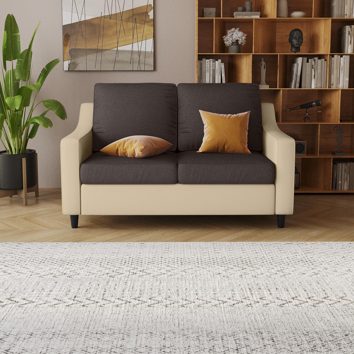 Interio by Godrej Sofa, Glee 2 Seater Fabric Sofa, 1-Year Warranty, Cream and Coffee Brown-image-7