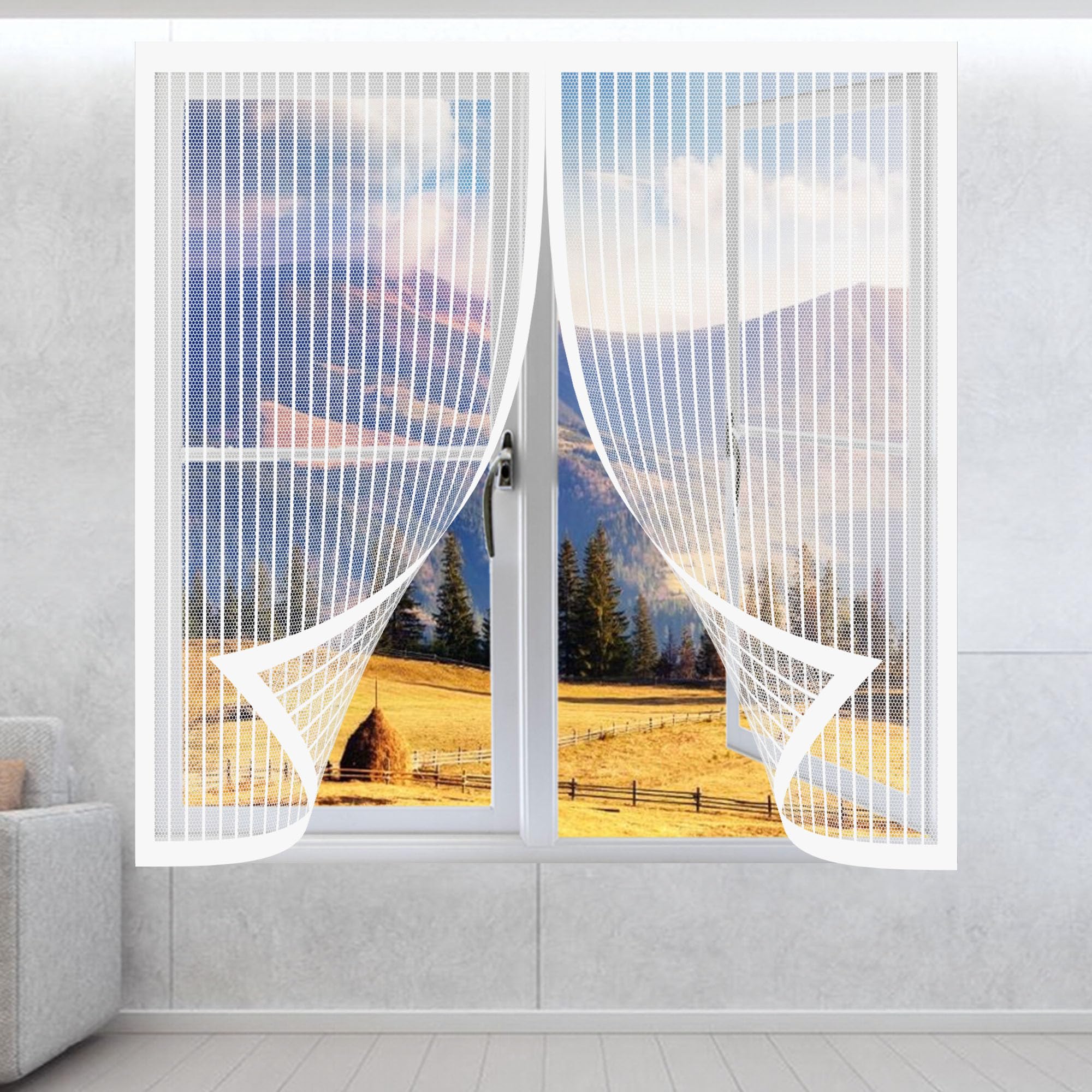 Magnetic Fly Screen Window 130 x 145 cm with Selfadhesive Magnetic Window Fly Screen Insect Mesh Custom Size for Living Room Bedroom Offfice, White