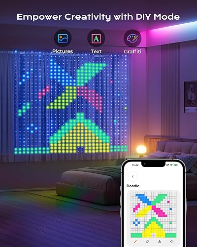 Miniatura 2 de 900 luces LED RGBIC inteligentes para cortina con GIF de bricolaje, 6.6 x 6.6 pies, luces de pared de Navidad que cambian de color con aplicación,