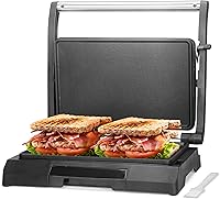 Baker's Friend Mini Panini Press: 2-Slice Electric Griddle for Sandwiches, Pancakes, Eggs - Non-Stick, Oil Tray, Auto Thickness Control