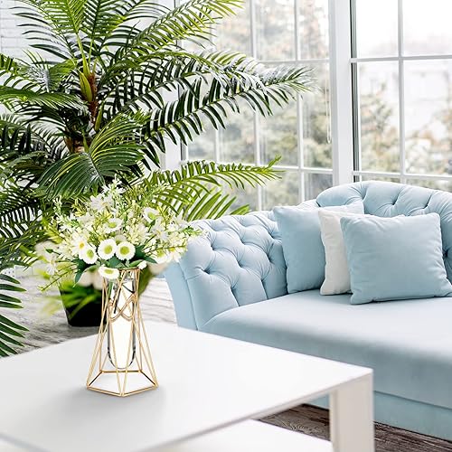 Miniatura 6 de Jarrón geométrico dorado de 4 piezas para centros de mesa, soporte de flores de metal con cilindro de vidrio, florero hidropónico para plantas para