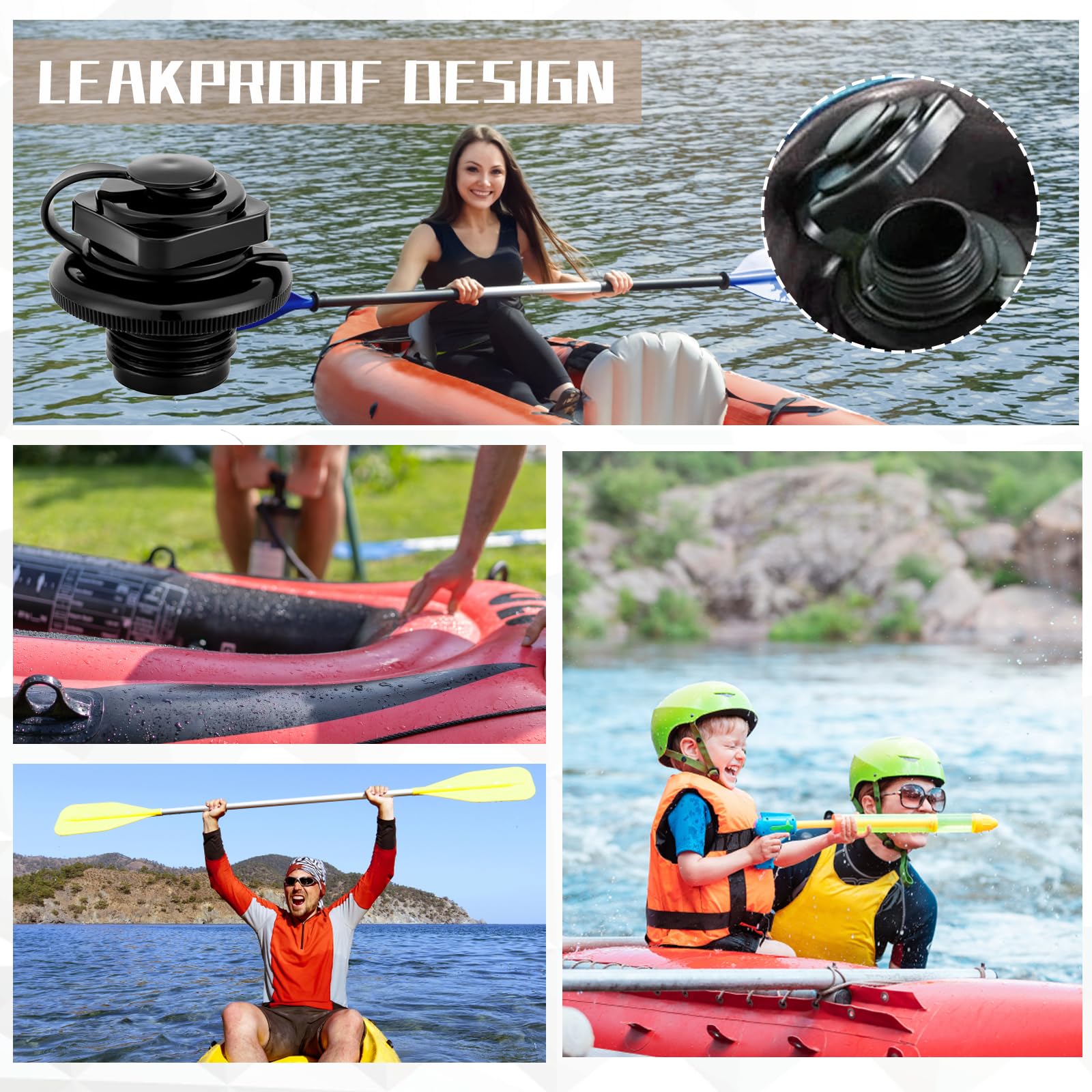 3 Schwarze 22mm Schlauchboot Ventile, Ersatzteile für Schlauchboot klein und Schlauchboot 4 Personen, PP Material mit 20mm Innendurchmesser, Ideal für Schlauchboote und Kajaks