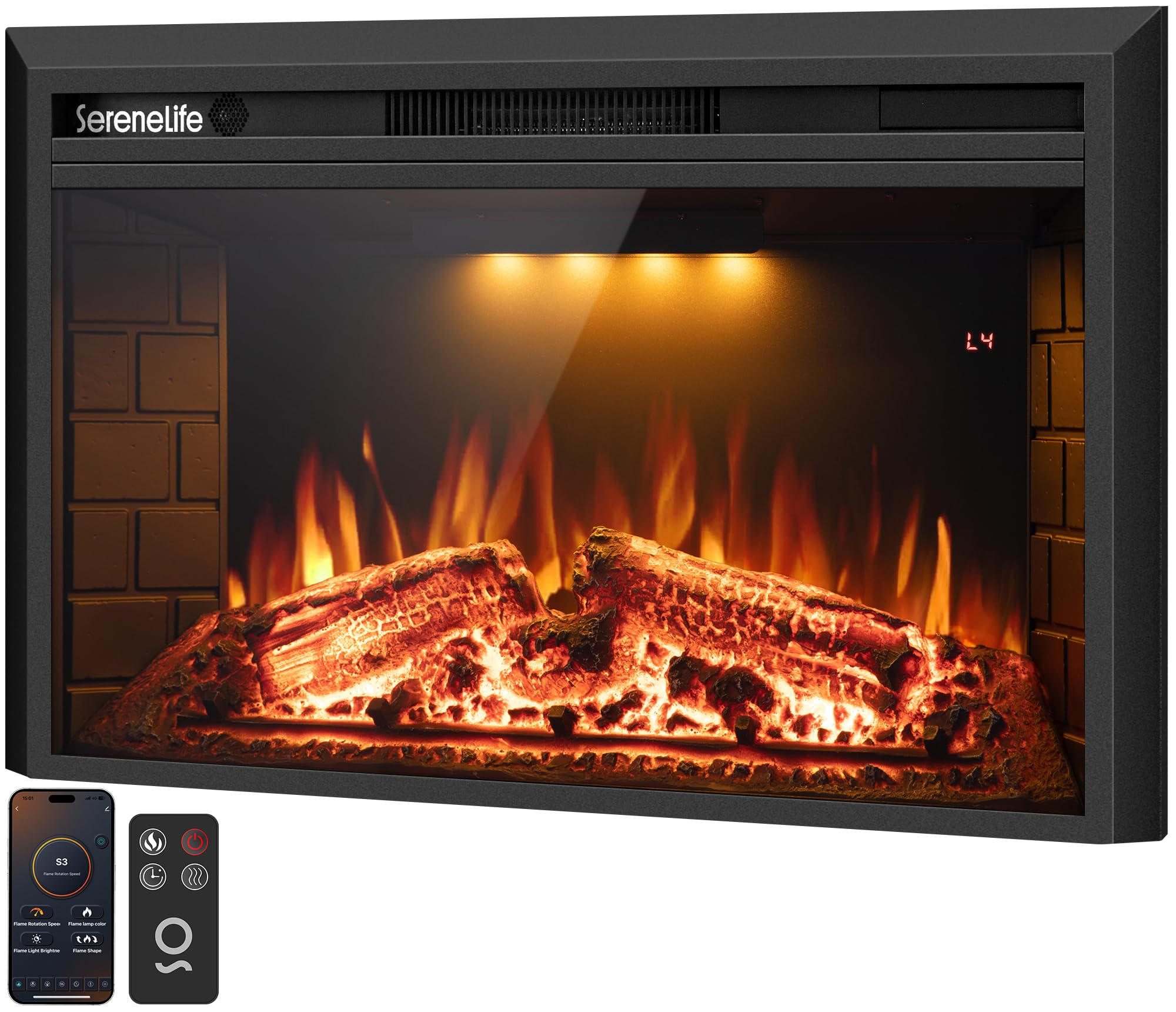 SereneLife 36 Inch Smart Wi-Fi Electric Fireplace Insert