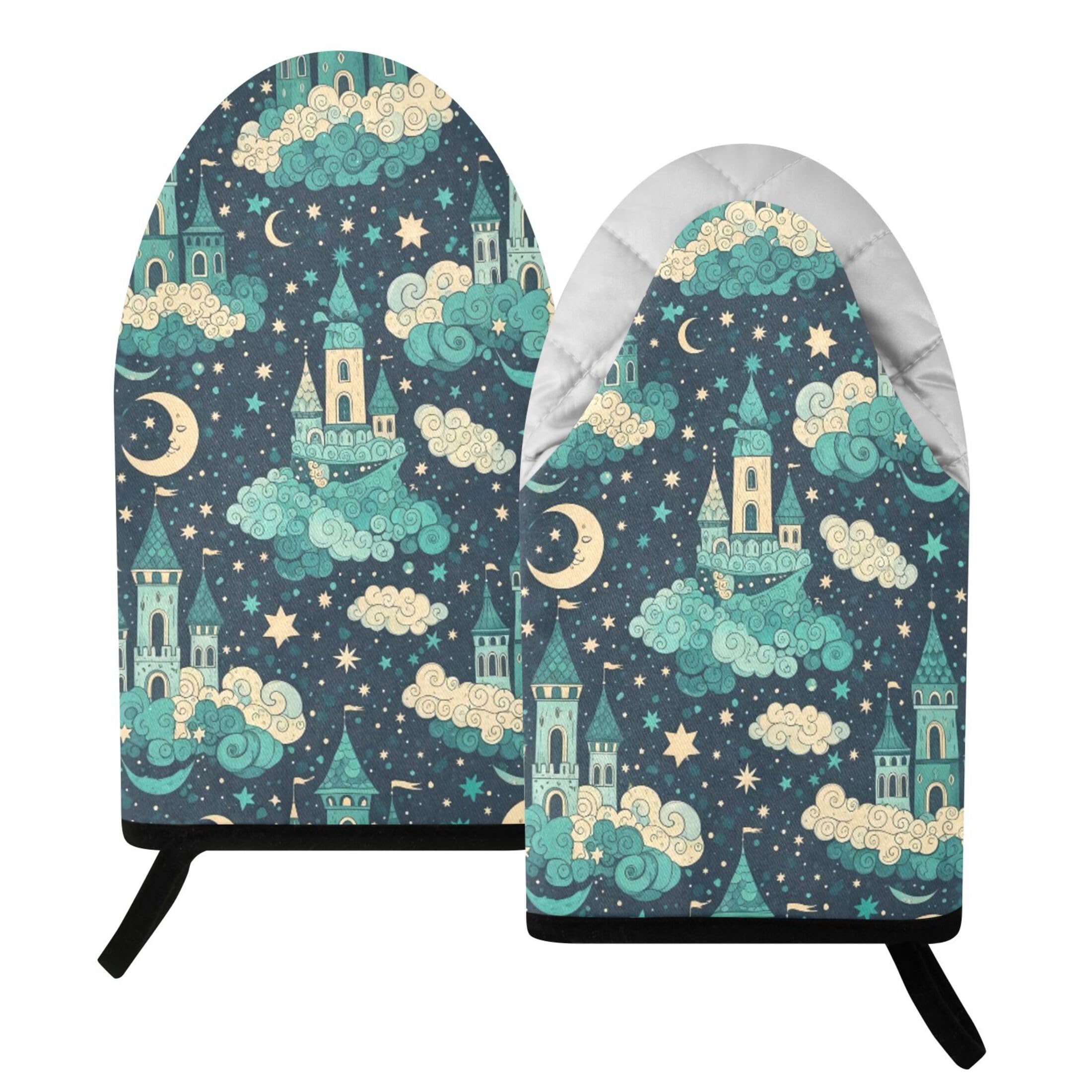 Fuauuyl Oven Mitts Heat Resistant Kitchen Gloves, Castle Classic Oven Gloves with Hanging Loop for Baking BBQ Cooking Grilling, 1 Pair, 9.5 in
