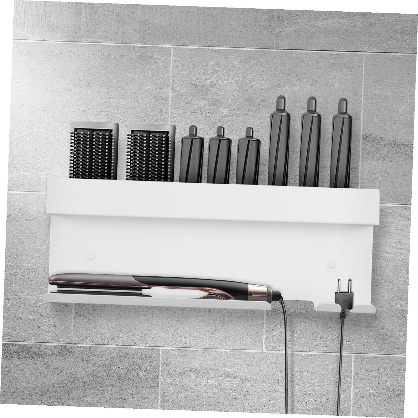 TOYANDONA Support Mural sans Perçage pour Sèche-cheveux et Lisseur Aluminium Résistant Chaleur Organiseur Élégant et Moderne pour Rangement de Fer à Boucler et Sèche-cheveux