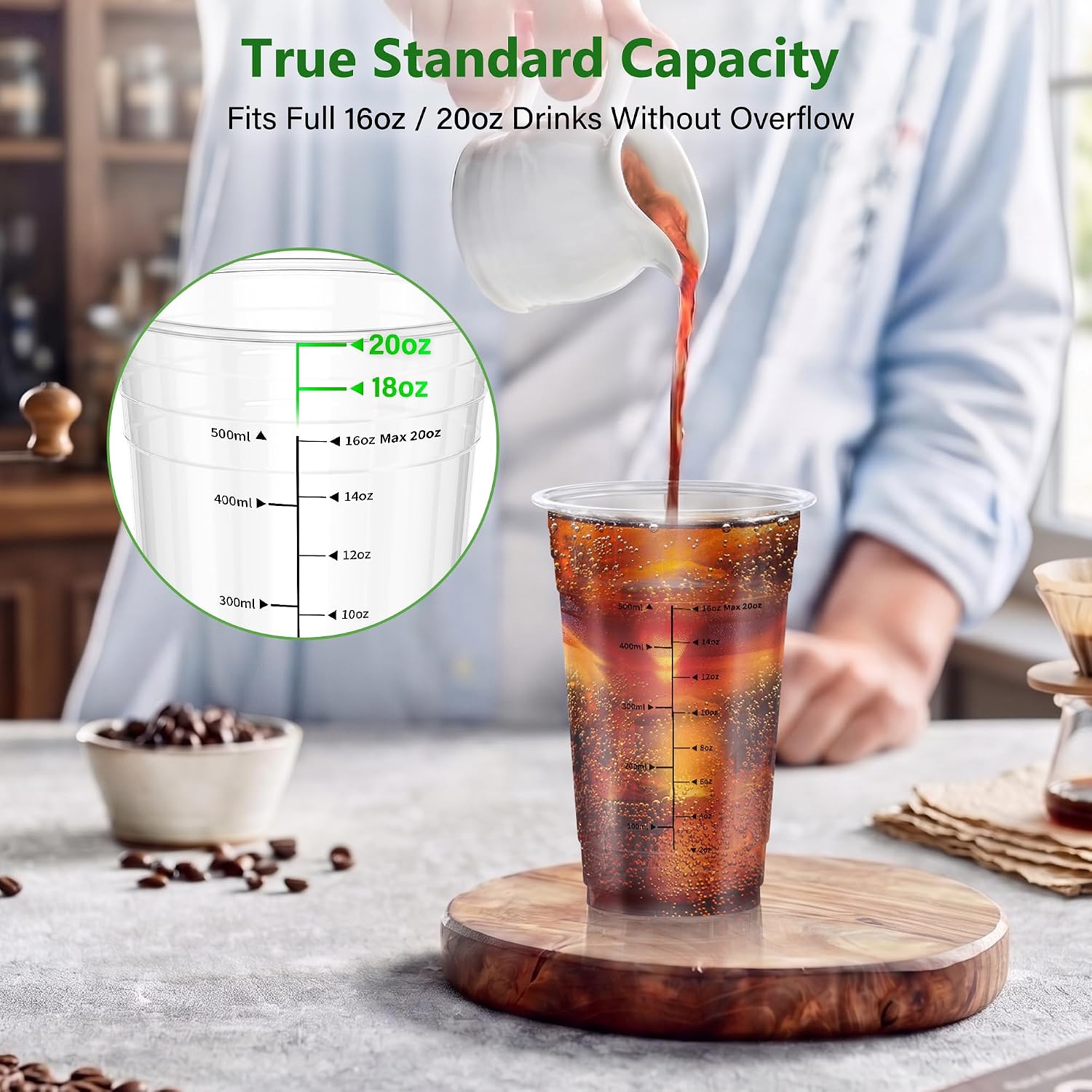 100 Sets 16oz Sturdy Plastic Coffee Cups with Lids and Straws,Measurement Markings, Secure Sip Disposable Iced Coffee Cups for Cold Drink,Coffee, Smoothies, Juice, Parties, BPA-Free. image 5