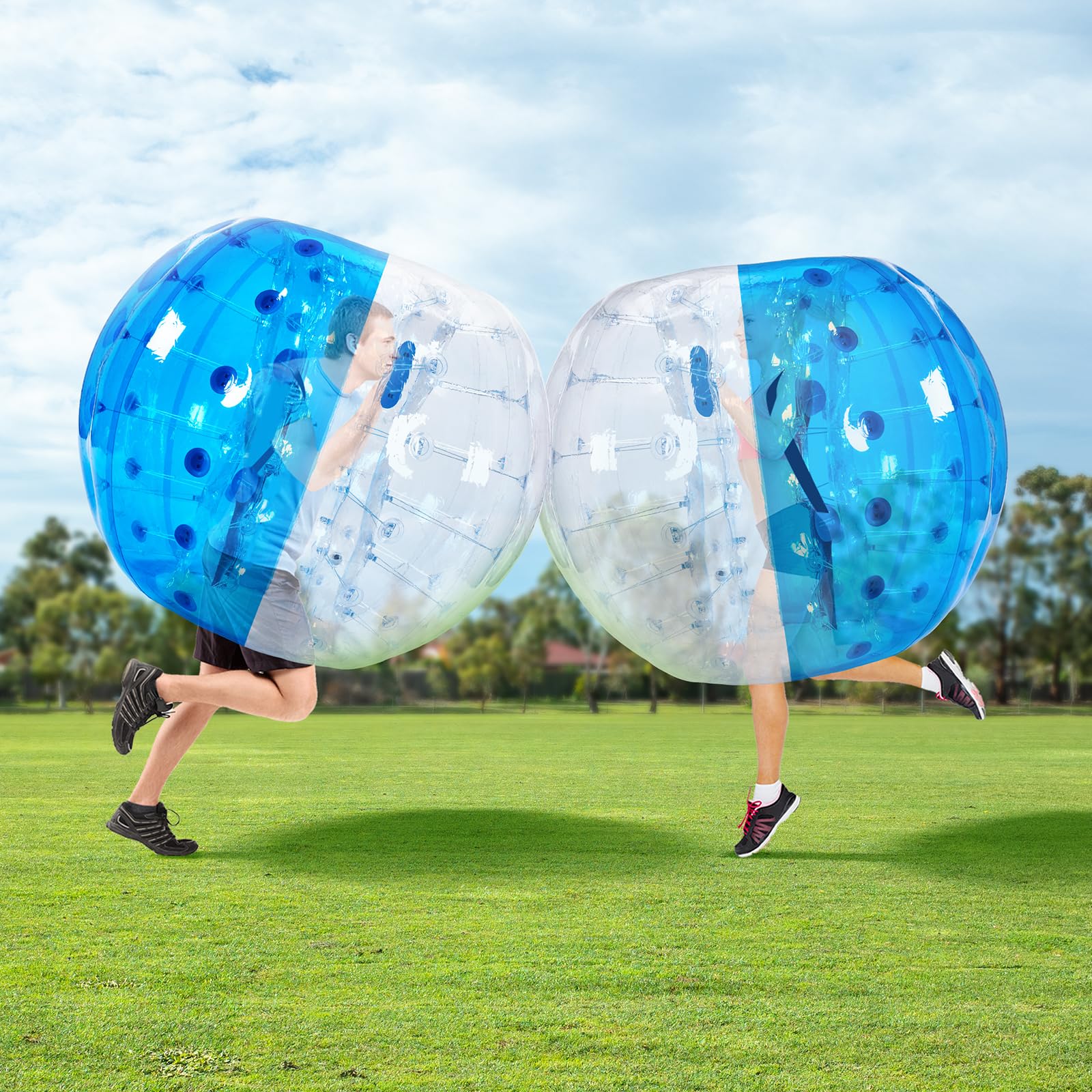 VEVOR Bulle Gonflable de 1,5 m, Balle Pare Chocs à Bulles en PVC pour Hamster Humain 0,8 mm d'Épaisseur pour Adolescents et Adultes Jeux d'Équipe en Plein Air Jouets Pare-Chocs Bleu et Transparent