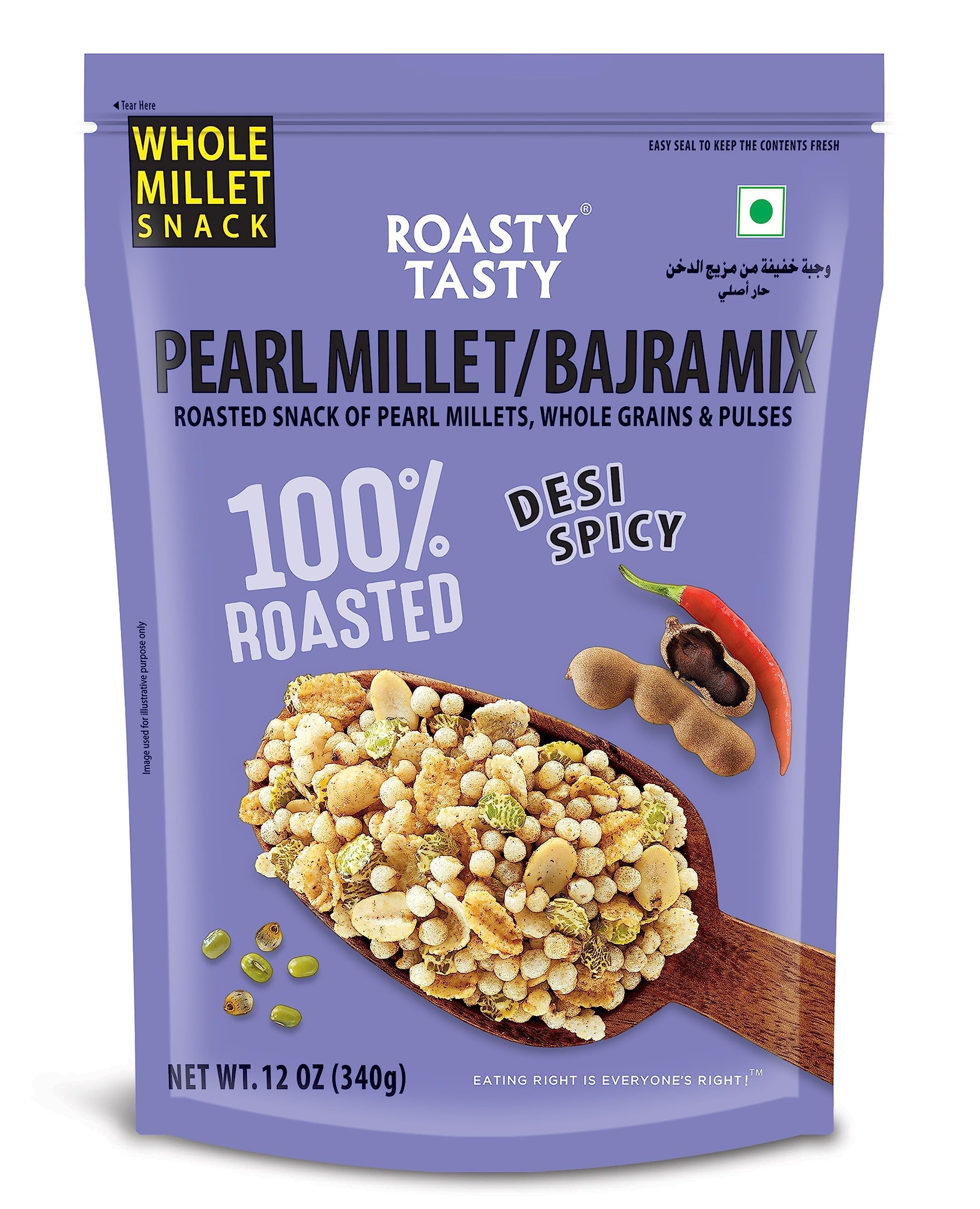 Roasty Tasty Bajra Mix Desi Spicy Healthy Millet Snacks 340g & Roasted Snack of Jowar Mix, Lentils And Seeds 340g & Millet Mix Peri Peri Healthy Snack 340g | Healthy Snacks Combo