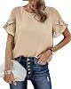PRETTYGARDEN Womens Shirts Summer Casual Crewneck Lace Crochet Short Sleeve Blouses Cute Floral Print Loose Tunic Tops