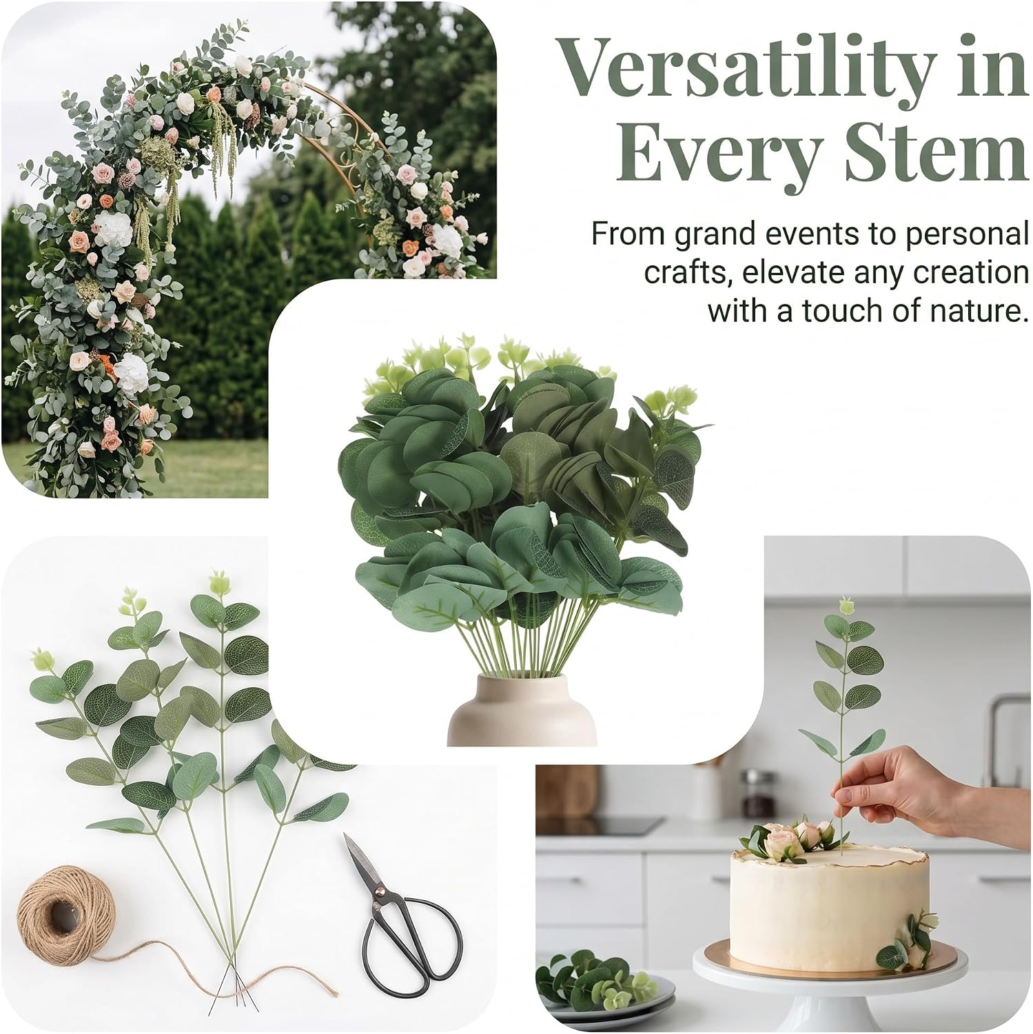 jojofuny 20 Pcs Eucalyptus Leaf Cake Toppers, Natural Shape DIY Baking Adorns & Bouquet Filler for Birthday, Wedding & Garden Party Decoration - Eco-Friendly Easy to Use for Bakers & Florists