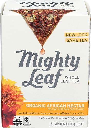 Té Mighty Leaf Herb Tea, néctar orgánico de hierbas africanas, 15 bolsas de hojas completas, 1.32onzas