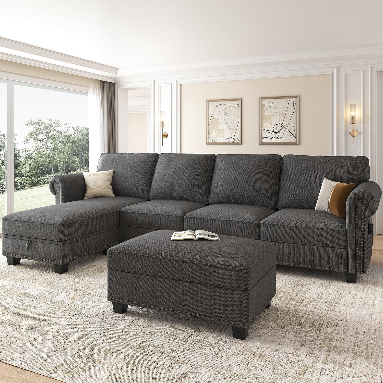 Nolany Sectional Couch with Chaise, L Shaped Convertible