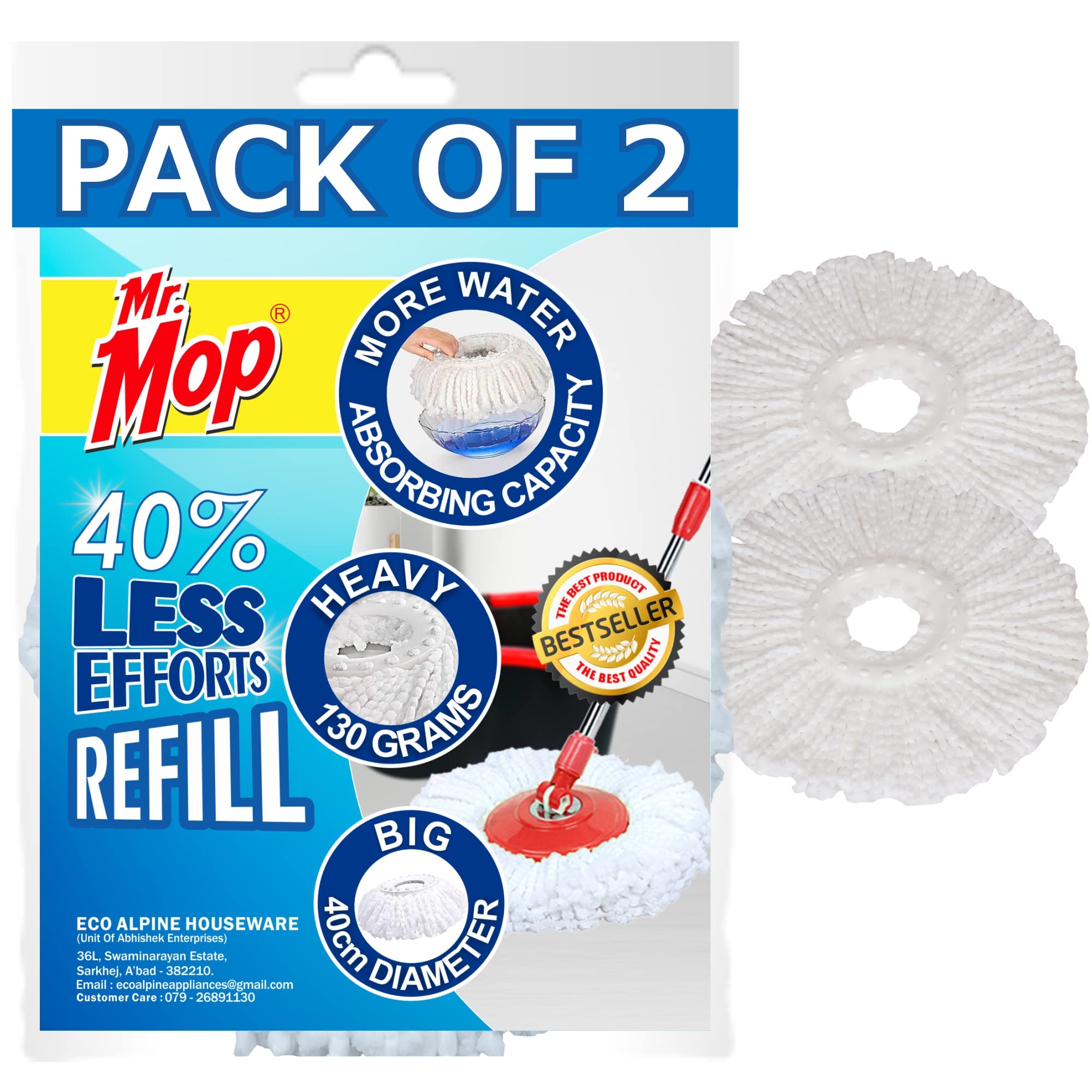 Mr. Mop 360 Rotating Magic Microfiber Spin Mop Refill for Floor Cleaning, Mob Refiller & Head Replacement Accessories (Pack of 2)