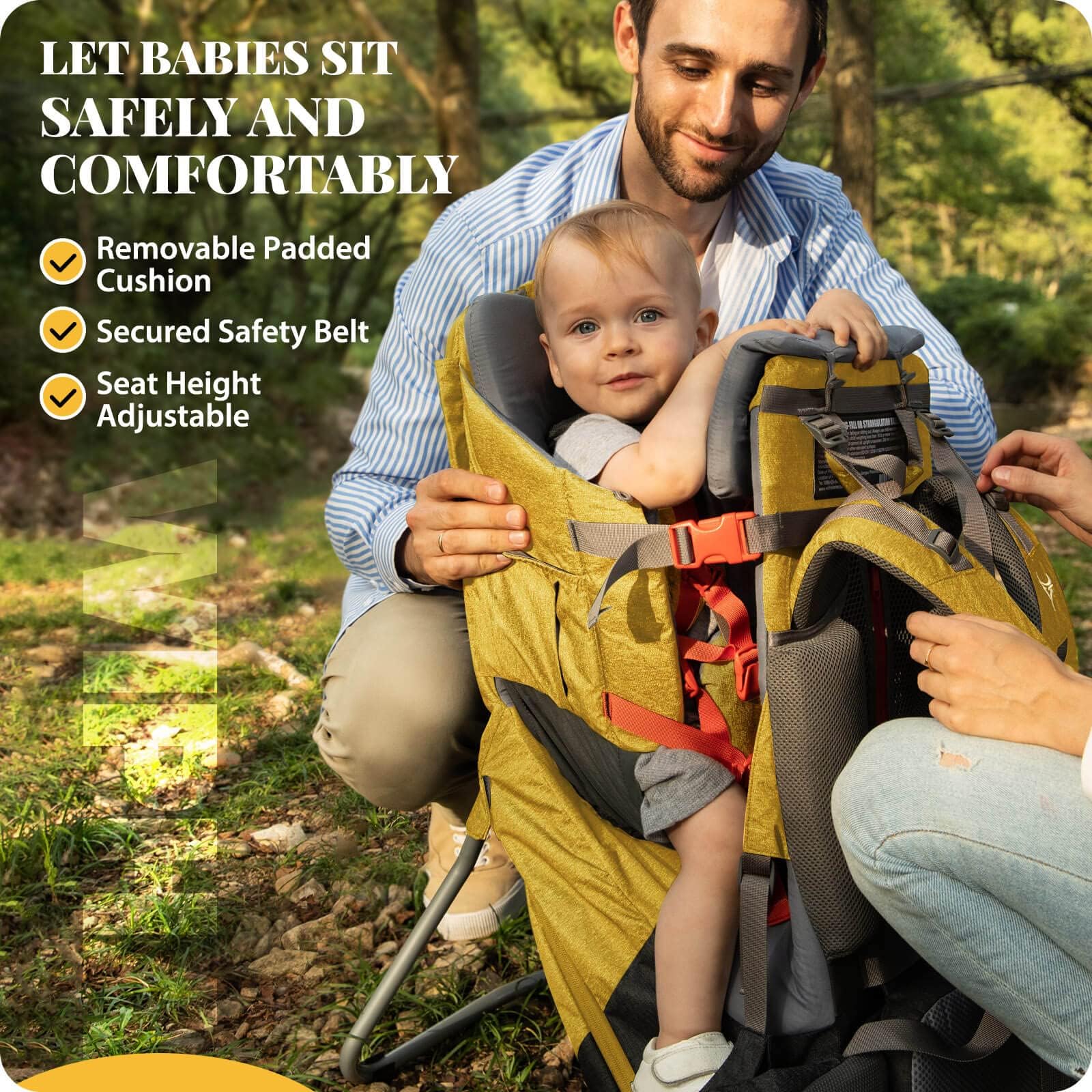 WIPHA Baby Backpack Carrier, Upgraded Carrying System Baby Hiking Backpack Carrier, Ergonomic Pro Hiking Baby Carrier Backpack with Safety Seat, Lightweight Large Capacity Toddler Carrier