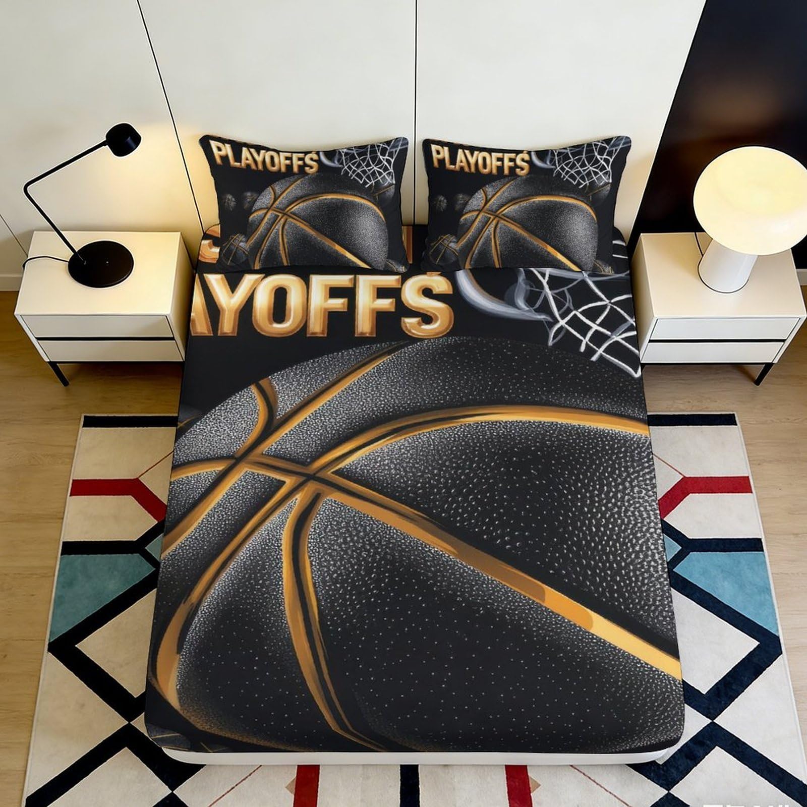 K1r3d9e5 Style-8 3D Printed Basketball Playoffs Fitted Sheet Microfiber Non-Slip Bed Cover For Bedroom Dorm Modern Decor 90X200x25cm