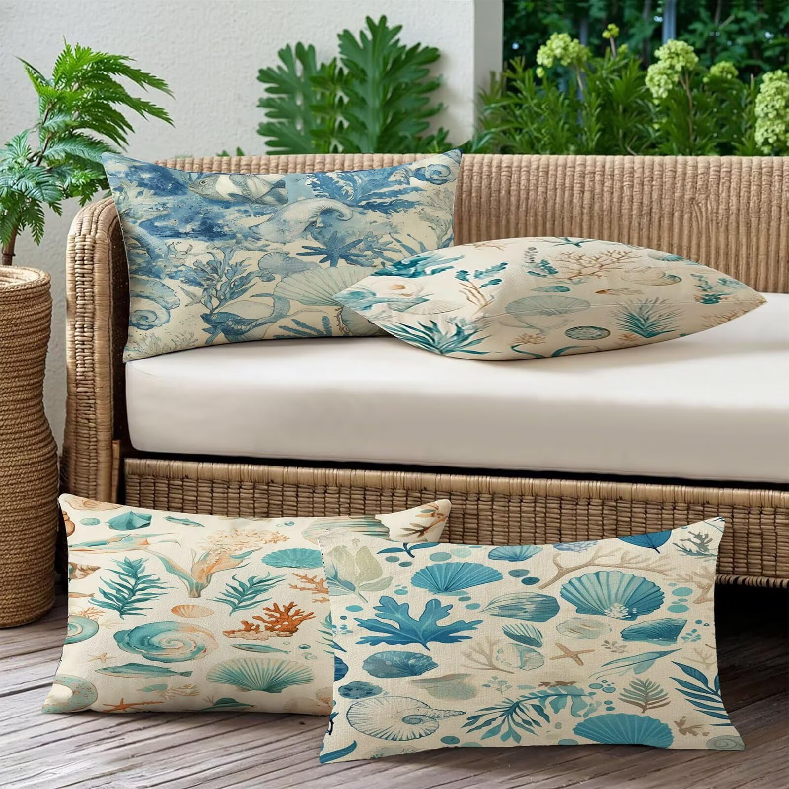 Generisch Outdoor Kissen Wetterfest 30x50cm Beige Dekokissen Kissenbezüge HüLse Kissenhülle Sommer Sofakissen für Wohnzimmer Schlafzimmer Garten Dekorative 4er Set. R-5306