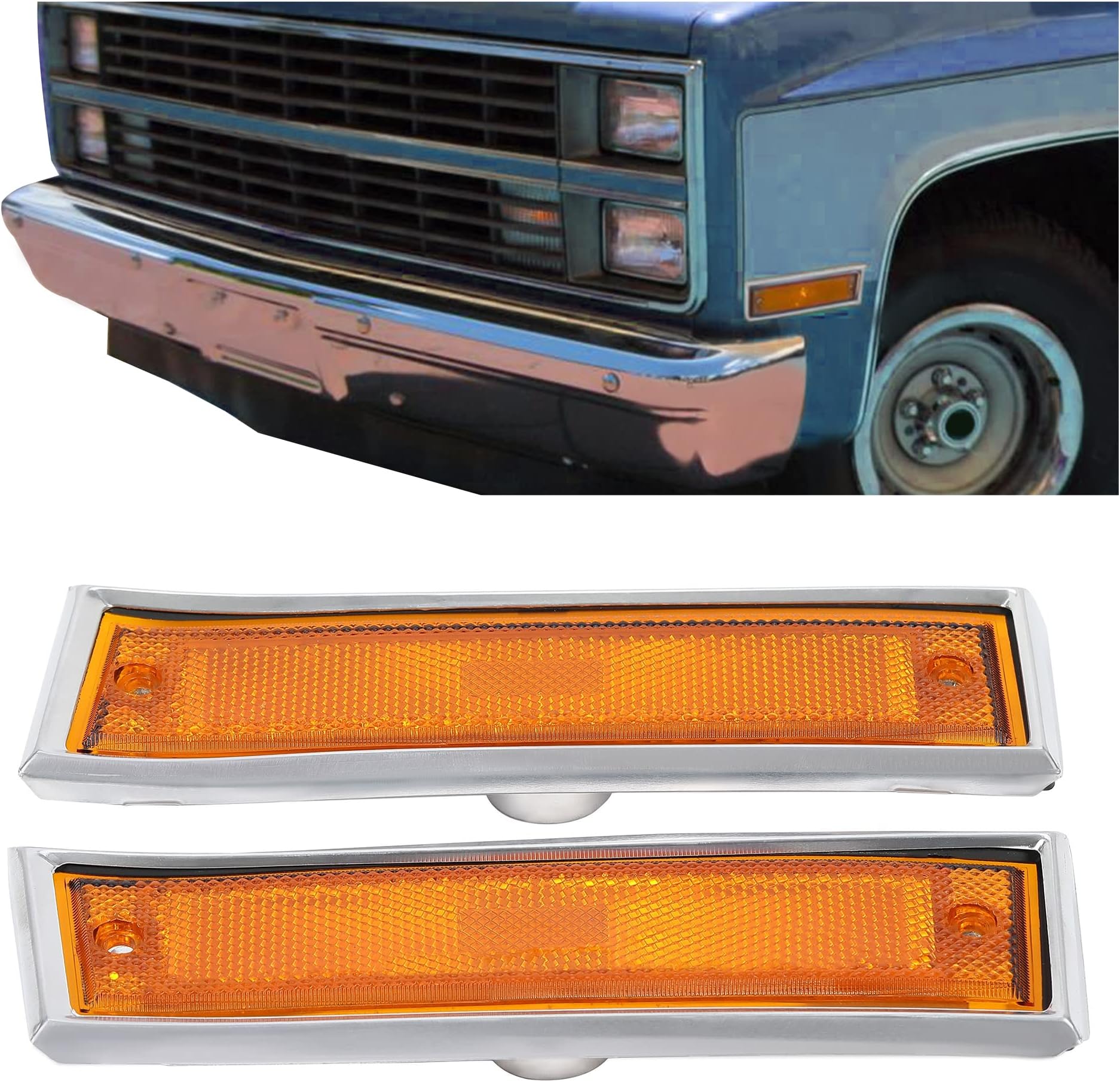 KUAFU Front Fender Side Marker Light Compatible with 1981-1991 Chevy/GMC C/K Series/Suburban/Blazer/Jimmy Replace for GM2551107 GM2550115 915558 915557 18120166 18120066 Bumper Side Lamp Amber Lens