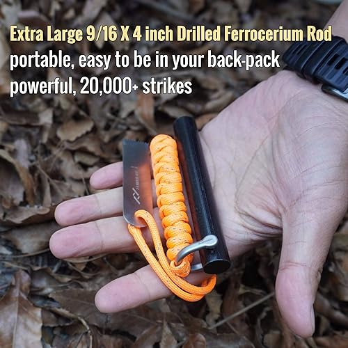 Miniatura 3 de FERROFIRE FS91 - Kit de iniciación de incendios de supervivencia extra grande de 916 x 4 pulgadas con varilla de ferroerio de acero de carburo de
