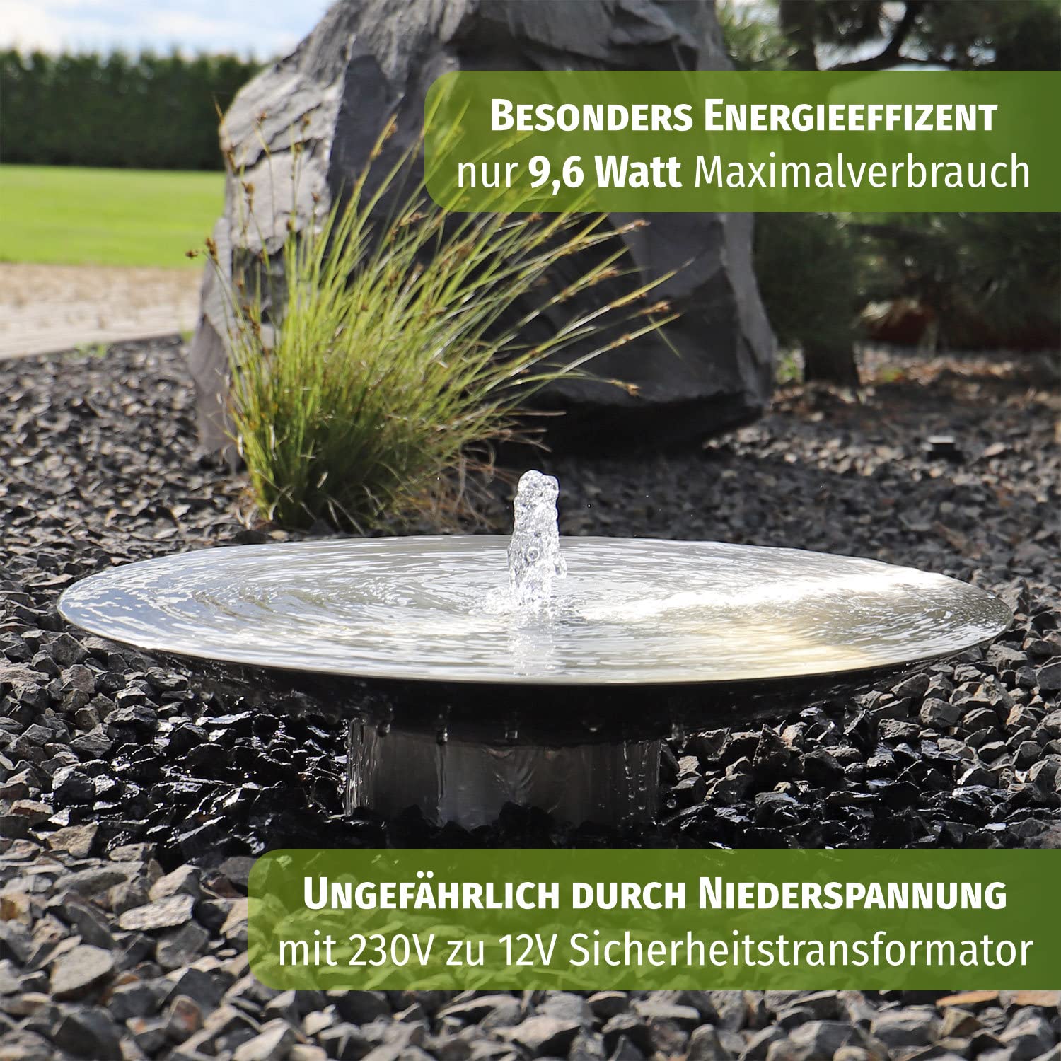 CLGarden Edelstahl Springbrunnen Wasserschale EWS60 Garten Brunnen Set 60cm mit LED Beleuchtung