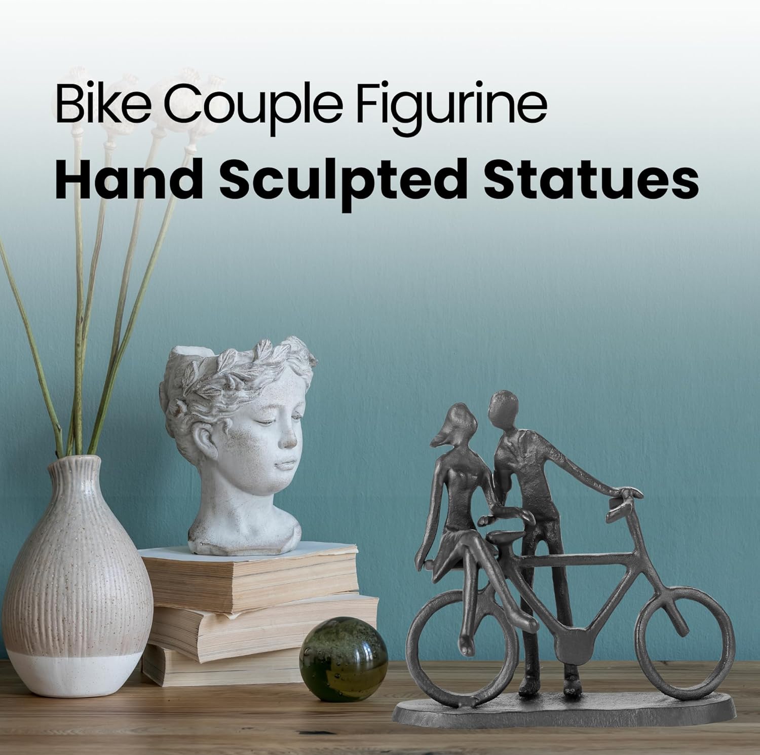 Bicycle Themed Gifts - Bike Couple Figurine Statue Black Hand Sculptures for Living Room Bicycle Wall Decor Iron Love Sculpture - Image 2