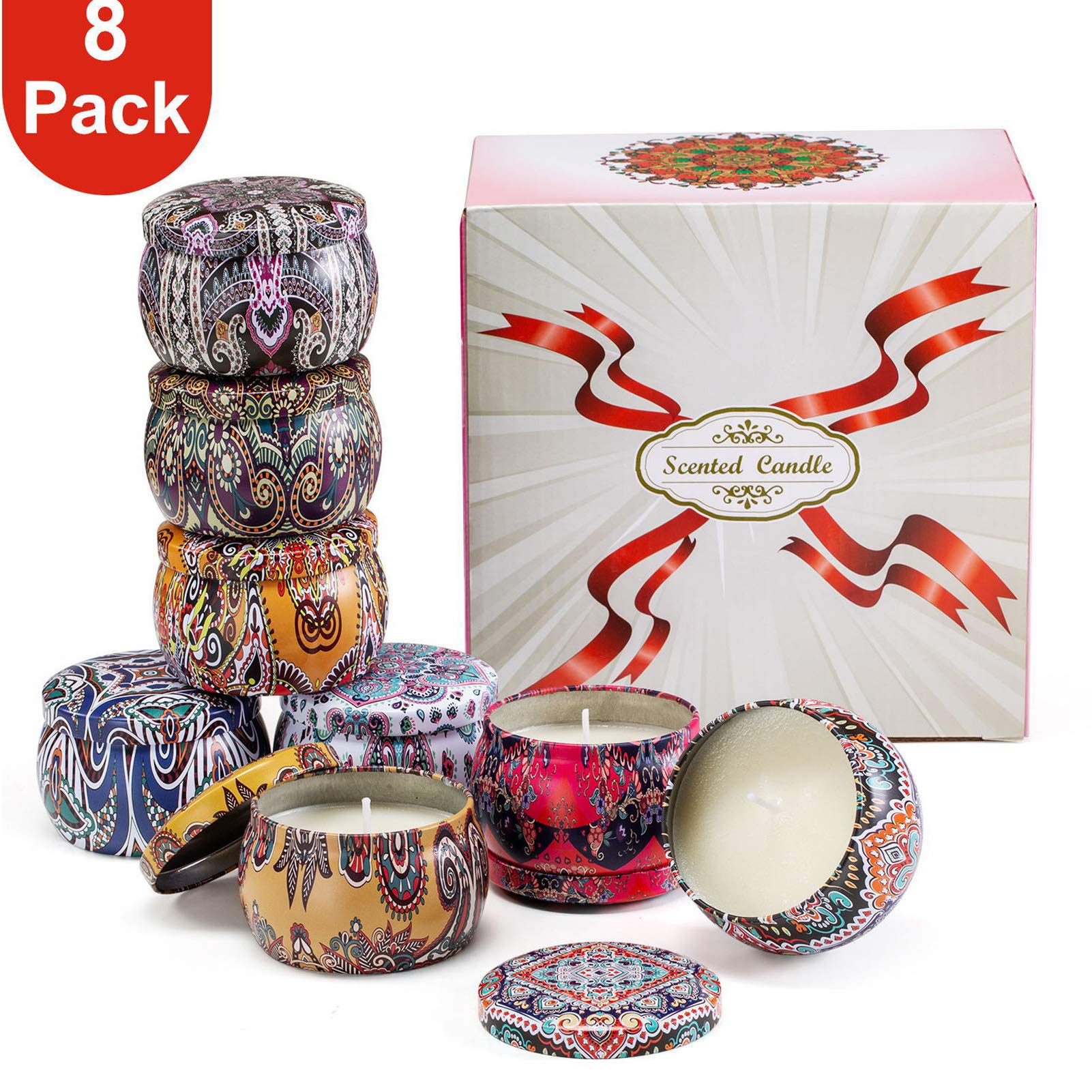 Set de velas con aroma 8, juego, puro natural de soja lata de soja cera velas de aromaterapia mujeres día de la madre cumpleaños decoración navideña