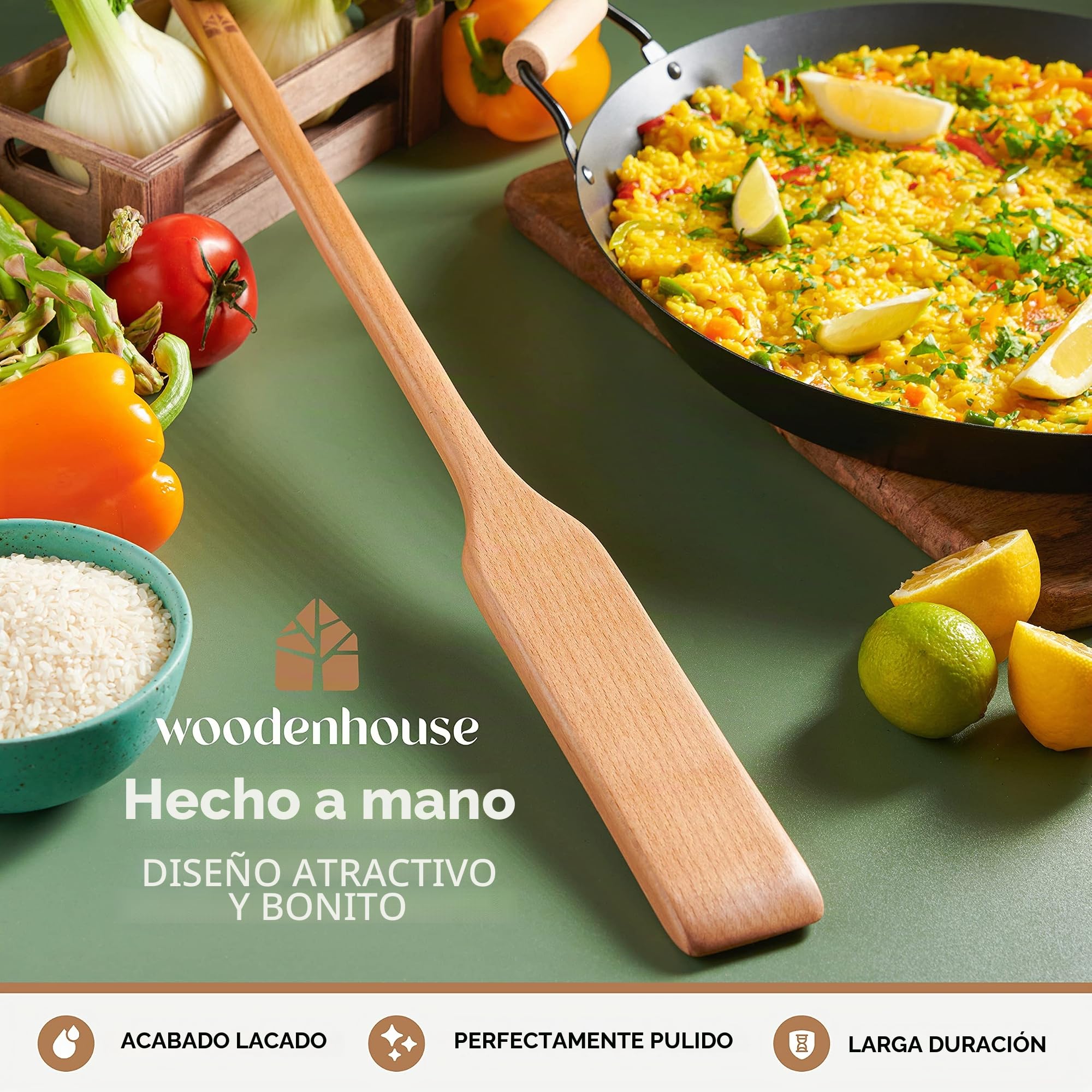 Espátula de Madera - 60 cm Espatula Cocina, Espátula para Cocinar y Revolver - Cuchara de Madera Resistente para Ollas Grandes de Woodenhouse