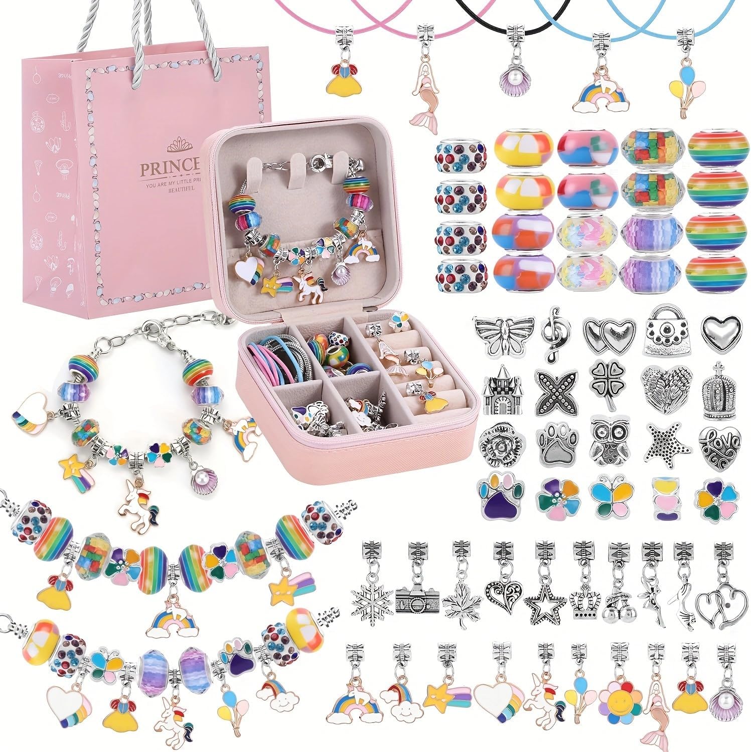 Bracelet Making Kit for Girls,68PCs Charm Bracelets Kit with Jewelry Box, Jewelry Charms, Bracelets for DIY Craft, Jewelrys Gift for Adults and Kids๏ผPresent For 3-12 Year Old Girl (Option 26)