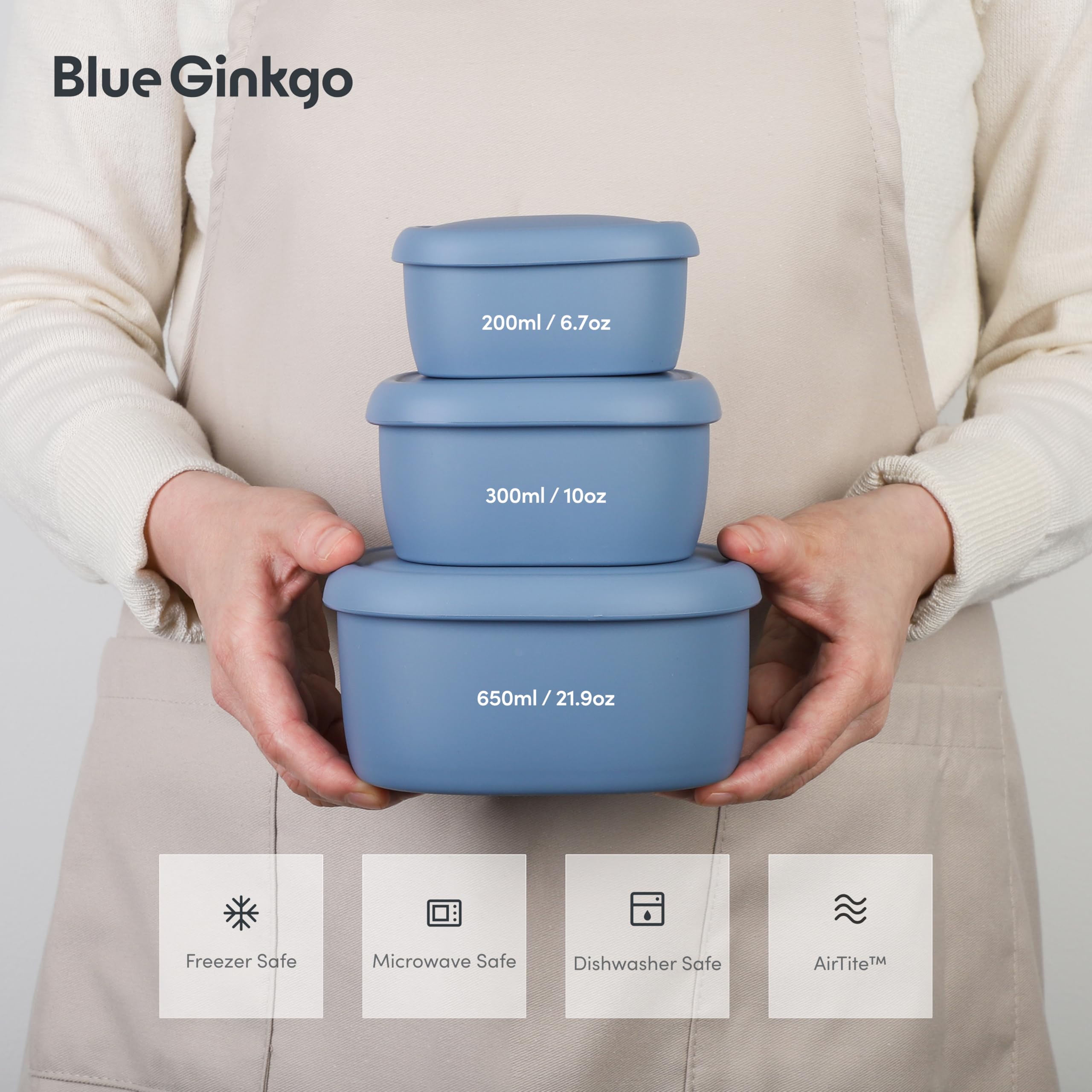 BLUE GINKGO Siliconen voedselopslagcontainerset - herbruikbare